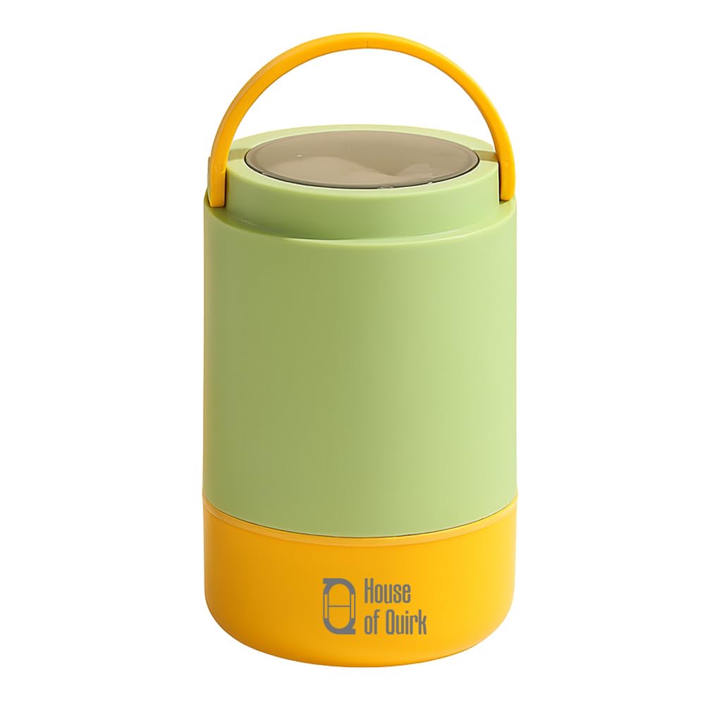 House of Quirk 304 Stainless Steel Lunch Box - 900ml Three-Layer Portable Bento Box with Lid for Office Workers & Students (Green/Yellow)