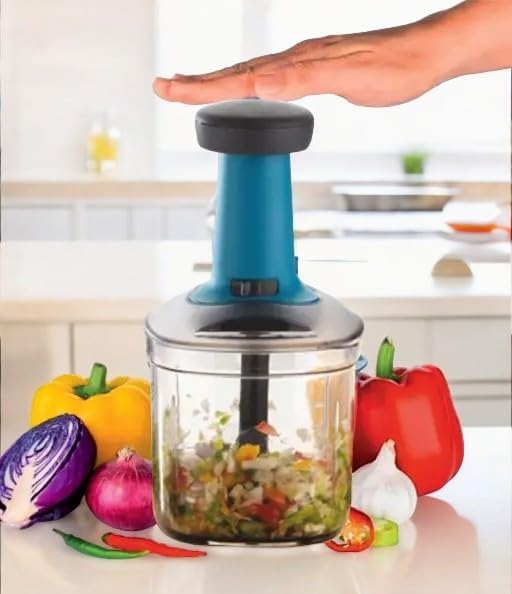 Chopper for Kitchen Use | 1100 ml Square Push Chopper with 5 Blades | Chopping Vegetables & Fruits, Onion, Ginger, Garlic, Salad, Tomato, Potato (Blue)