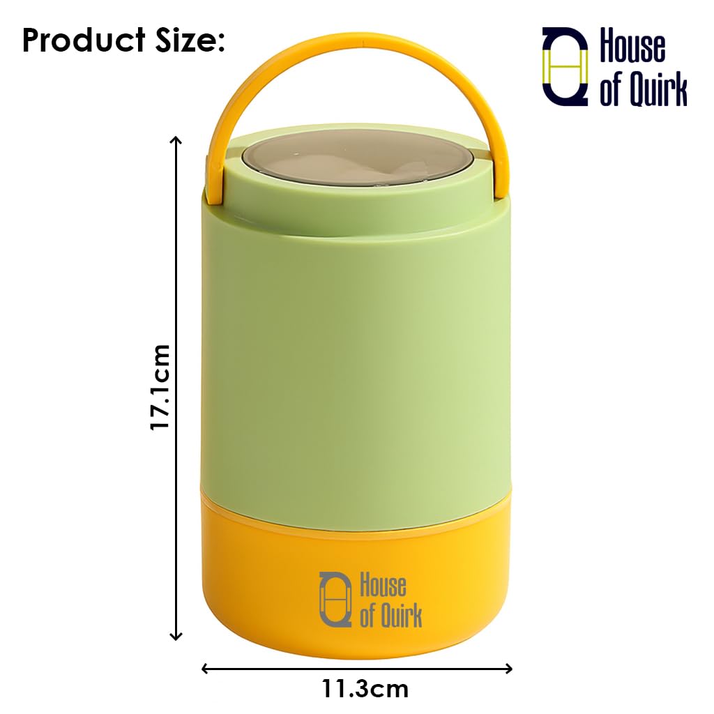 House of Quirk 304 Stainless Steel Lunch Box - 900ml Three-Layer Portable Bento Box with Lid for Office Workers & Students (Green/Yellow)