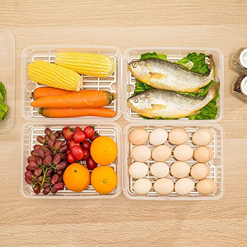 Fridge Storage Box -TEKCOOL (Pack of 6), Fridge Organiser Storage Boxes with Removable Drain Plate, Lids, Stackable Organizer, Fridge Storage Box Keep Fruits, Vegetables Fresher, 1500 ML
