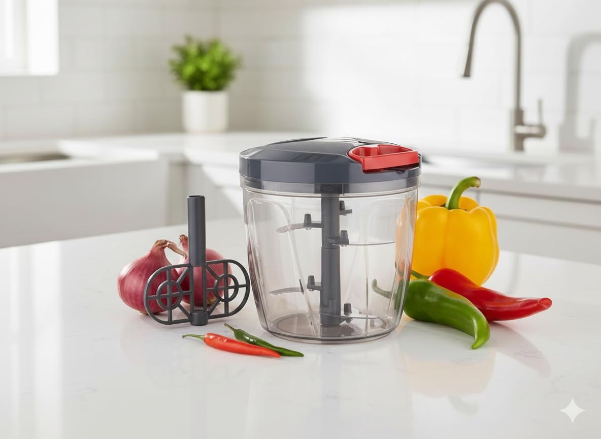 Chopper for Kitchen Use | 1100 ml Square Push Chopper with 5 Blades | Chopping Vegetables & Fruits, Onion, Ginger, Garlic, Salad, Tomato, Potato (Blue)