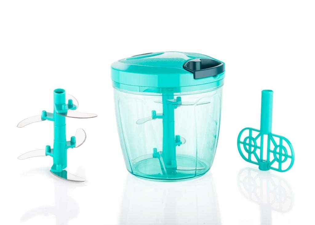 Chopper for Kitchen Use | 1100 ml Square Push Chopper with 5 Blades | Chopping Vegetables & Fruits, Onion, Ginger, Garlic, Salad, Tomato, Potato (Blue)