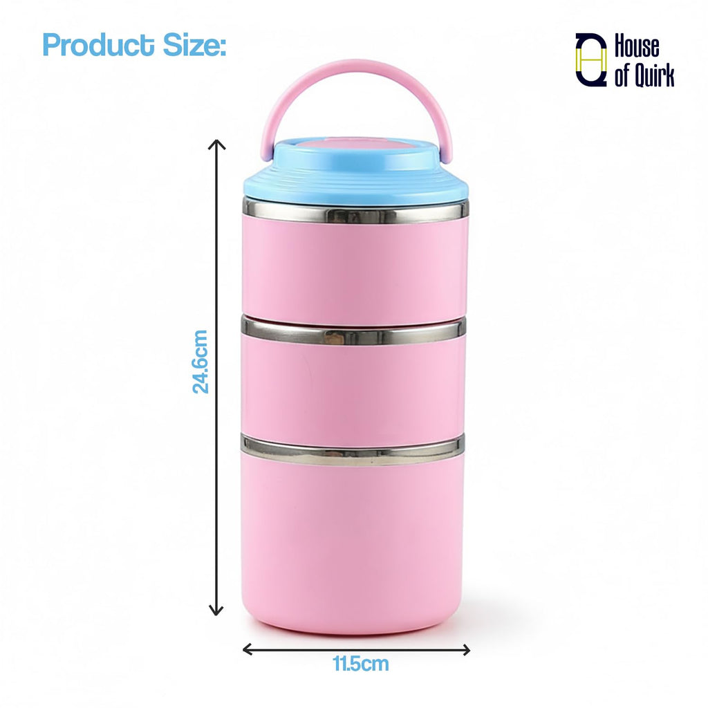 House of Quirk 304 Stainless Steel Lunch Box - 900ml Three-Layer Portable Bento Box with Lid for Office Workers & Students (Green/Yellow)