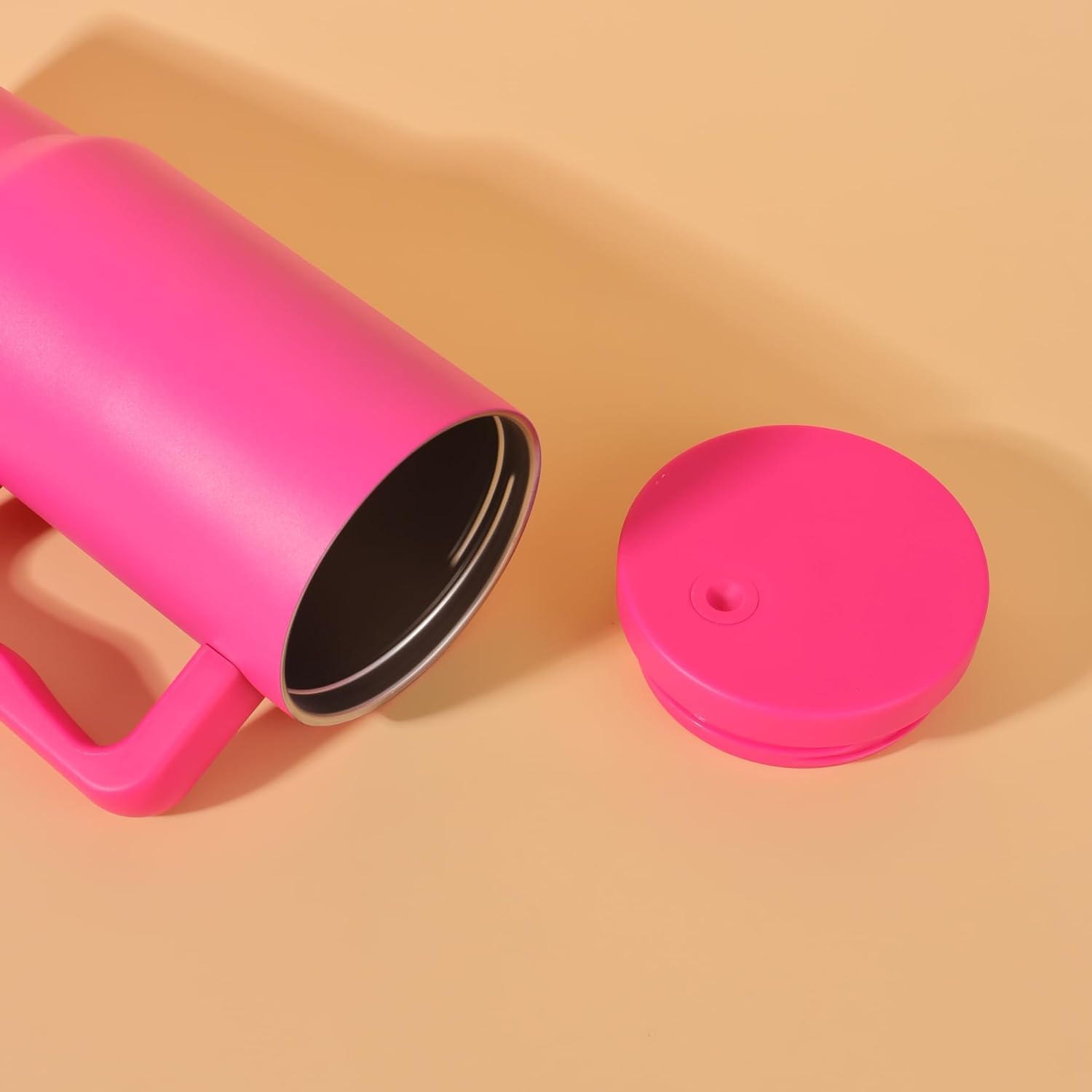 House of Quirk 1200ML Stainless Steel Tumbler with Handle & Lid, 2 Straws – Large Travel Mug Water Cup for Gym, Office & Outdoor Use (Misty Rose)