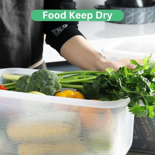 Fridge Storage Box -TEKCOOL (Pack of 6), Fridge Organiser Storage Boxes with Removable Drain Plate, Lids, Stackable Organizer, Fridge Storage Box Keep Fruits, Vegetables Fresher, 1500 ML