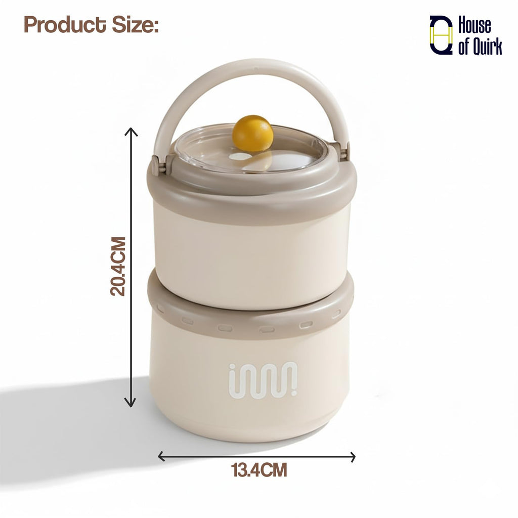 House of Quirk 304 Stainless Steel Lunch Box - 900ml Three-Layer Portable Bento Box with Lid for Office Workers & Students (Green/Yellow)