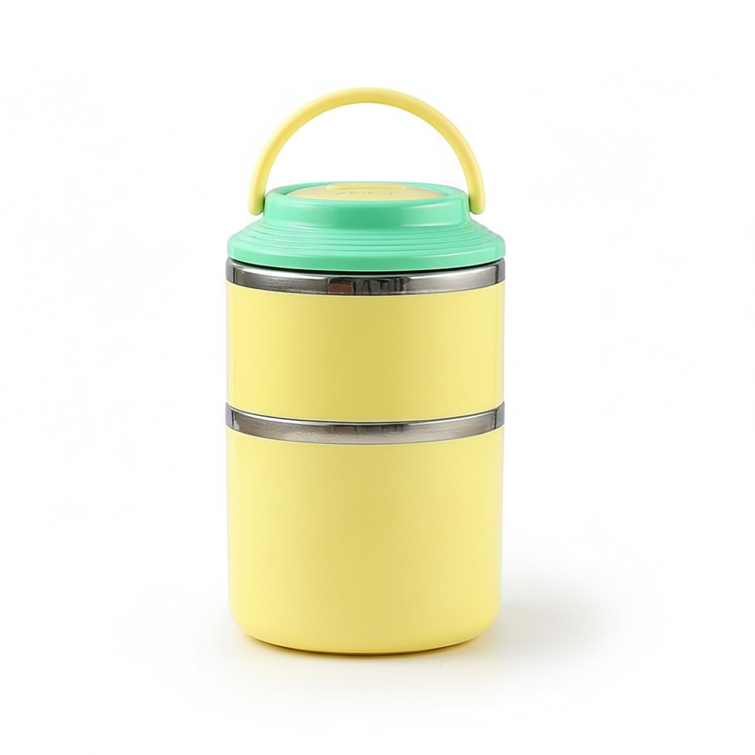 House of Quirk 304 Stainless Steel Lunch Box - 900ml Three-Layer Portable Bento Box with Lid for Office Workers & Students (Green/Yellow)