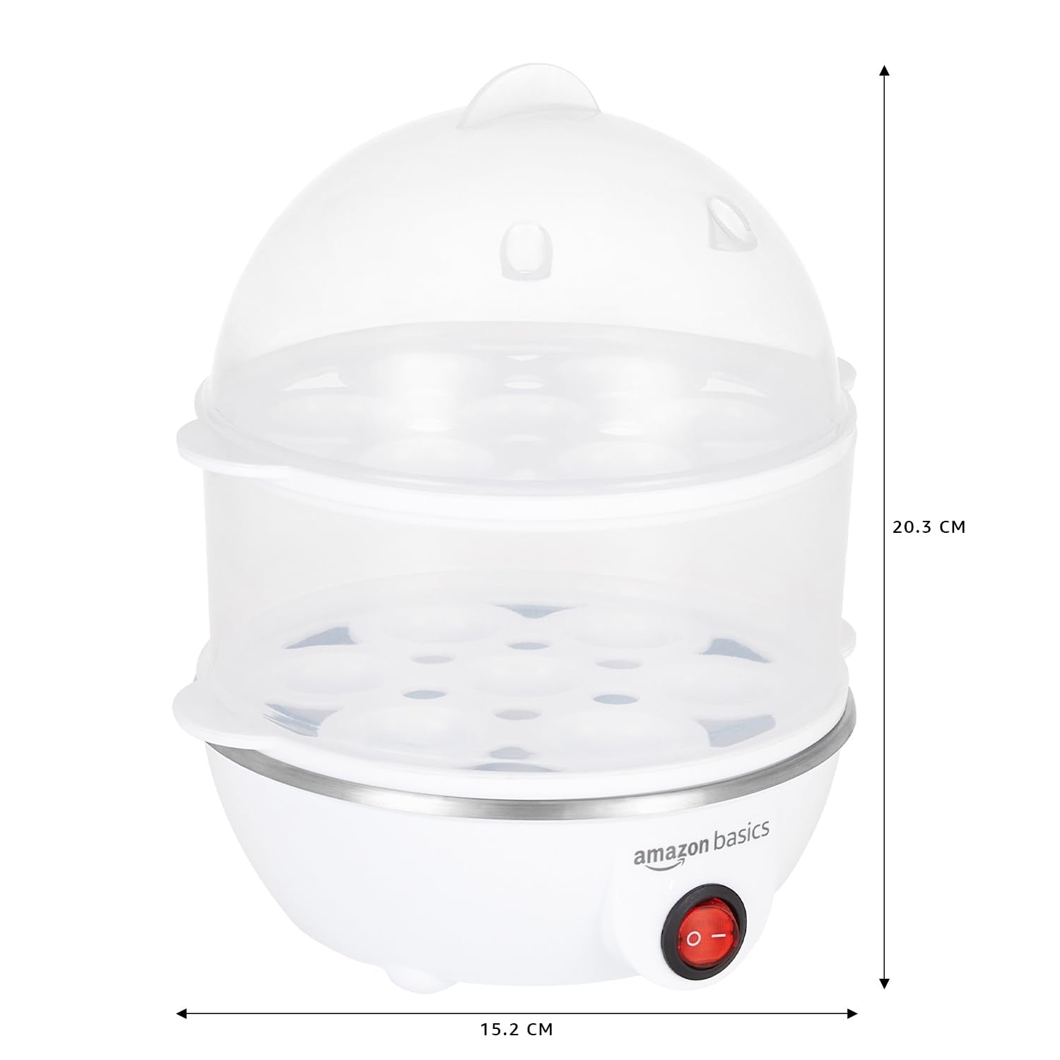 amazon basics Electric Egg Boiler | 350 Watt | Boils Upto 7 Eggs | Automatic Operation, 3 Boiling Modes | Overheat Protection | Stainless Steel Heating Plate, Measuring Cup | 75ml | Plastic | White