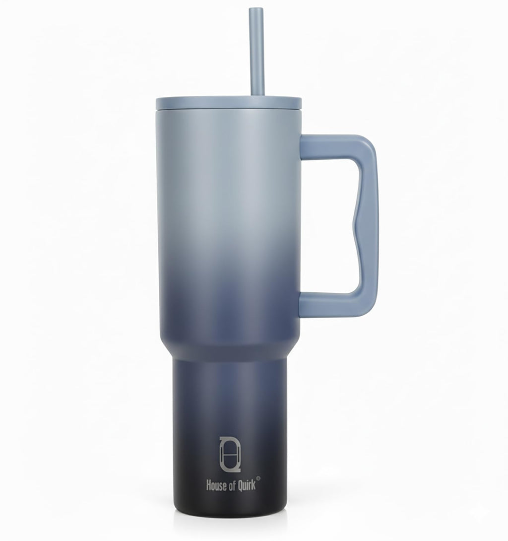 House of Quirk 1200ML Stainless Steel Tumbler with Handle & Lid, 2 Straws – Large Travel Mug Water Cup for Gym, Office & Outdoor Use (Misty Rose)