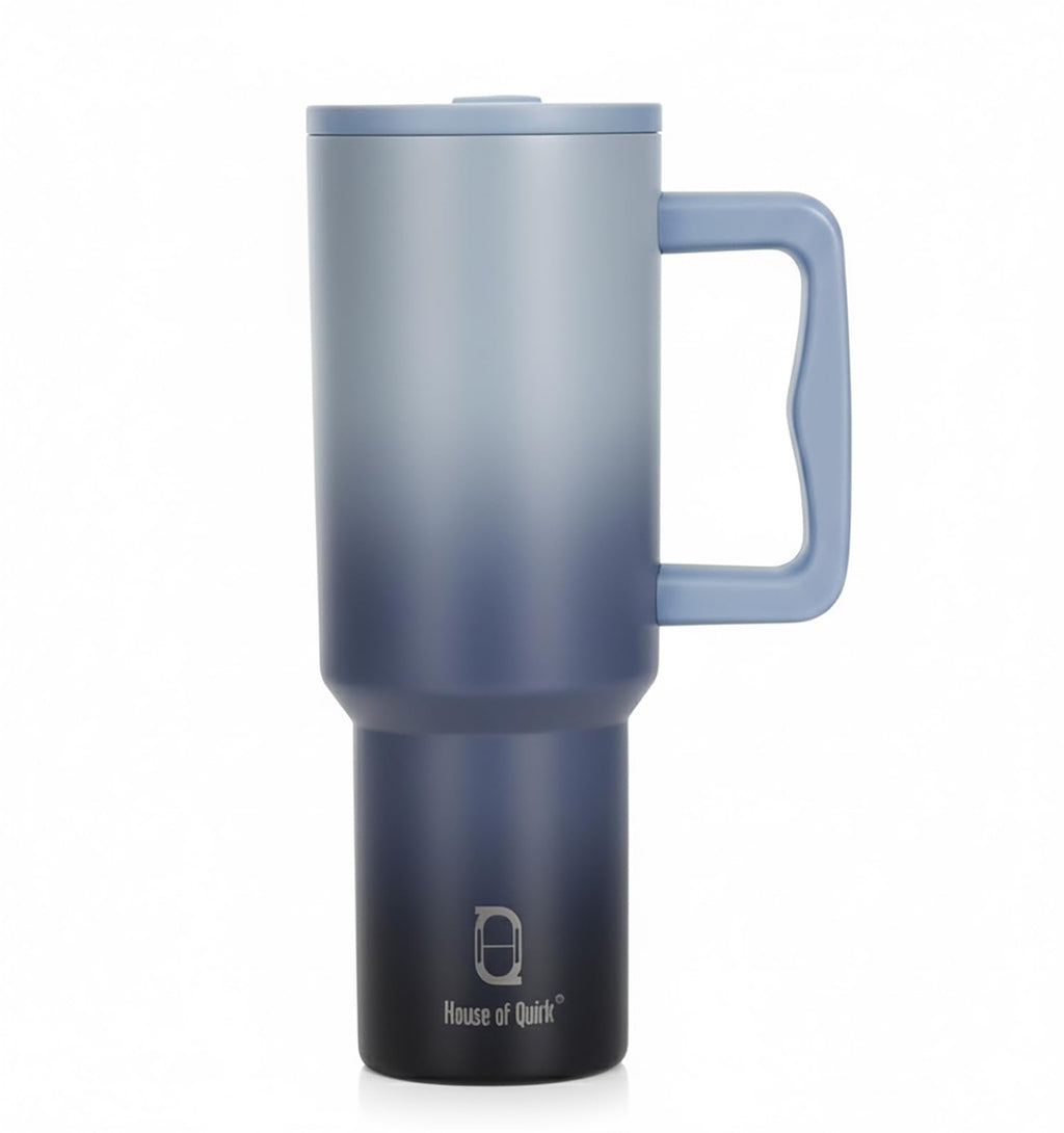 House of Quirk 1200ML Stainless Steel Tumbler with Handle & Lid, 2 Straws – Large Travel Mug Water Cup for Gym, Office & Outdoor Use (Misty Rose)