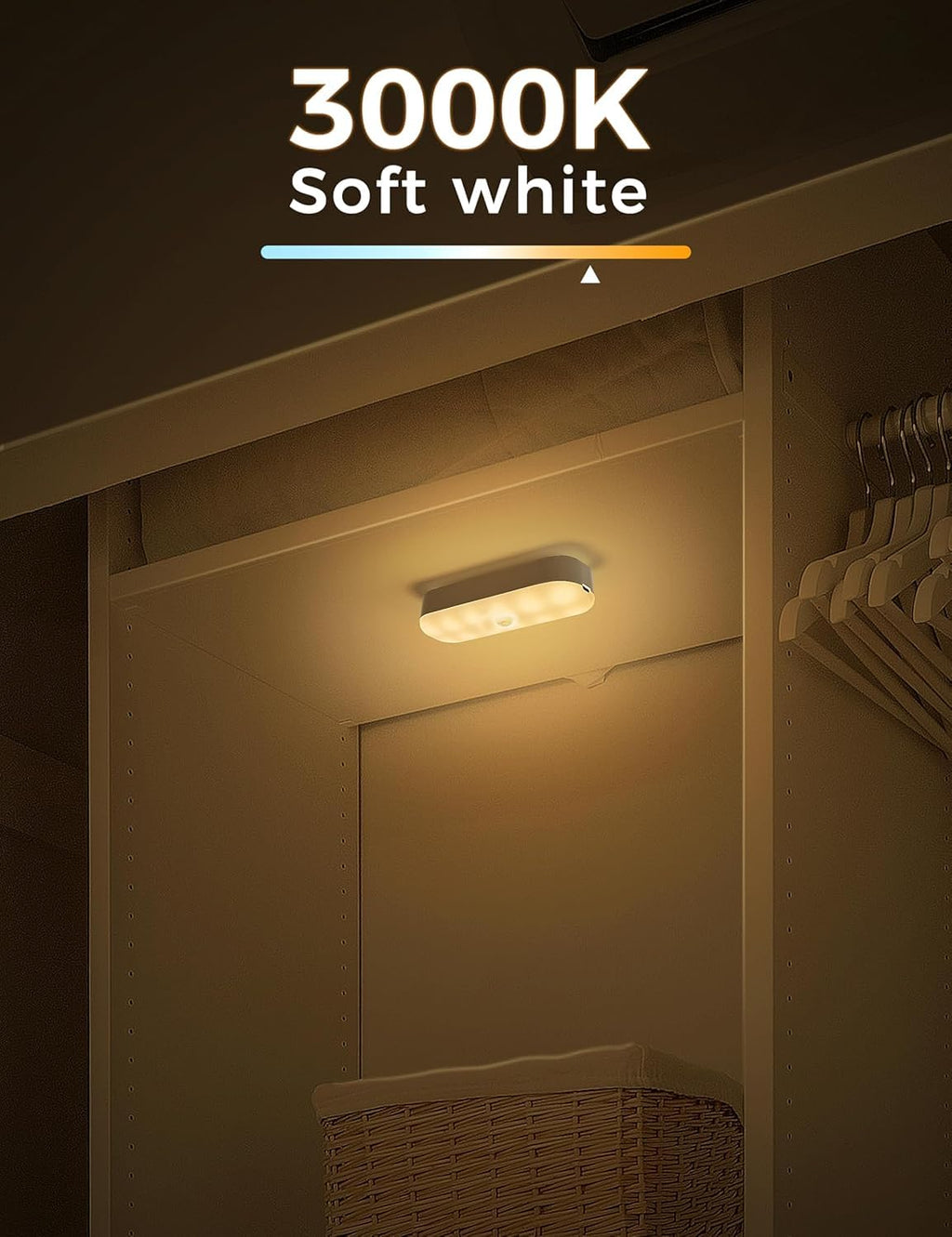 FLYNGO 2Pcs Motion Sensor LED Night Light Home, Indoor Auto On/Off Rechargeable Wireless Magnetic LED Cabinet Lamp for Closet, Bedroom, Home, Stairs, Kitchen, Bathroom, Wardrobe Lighting