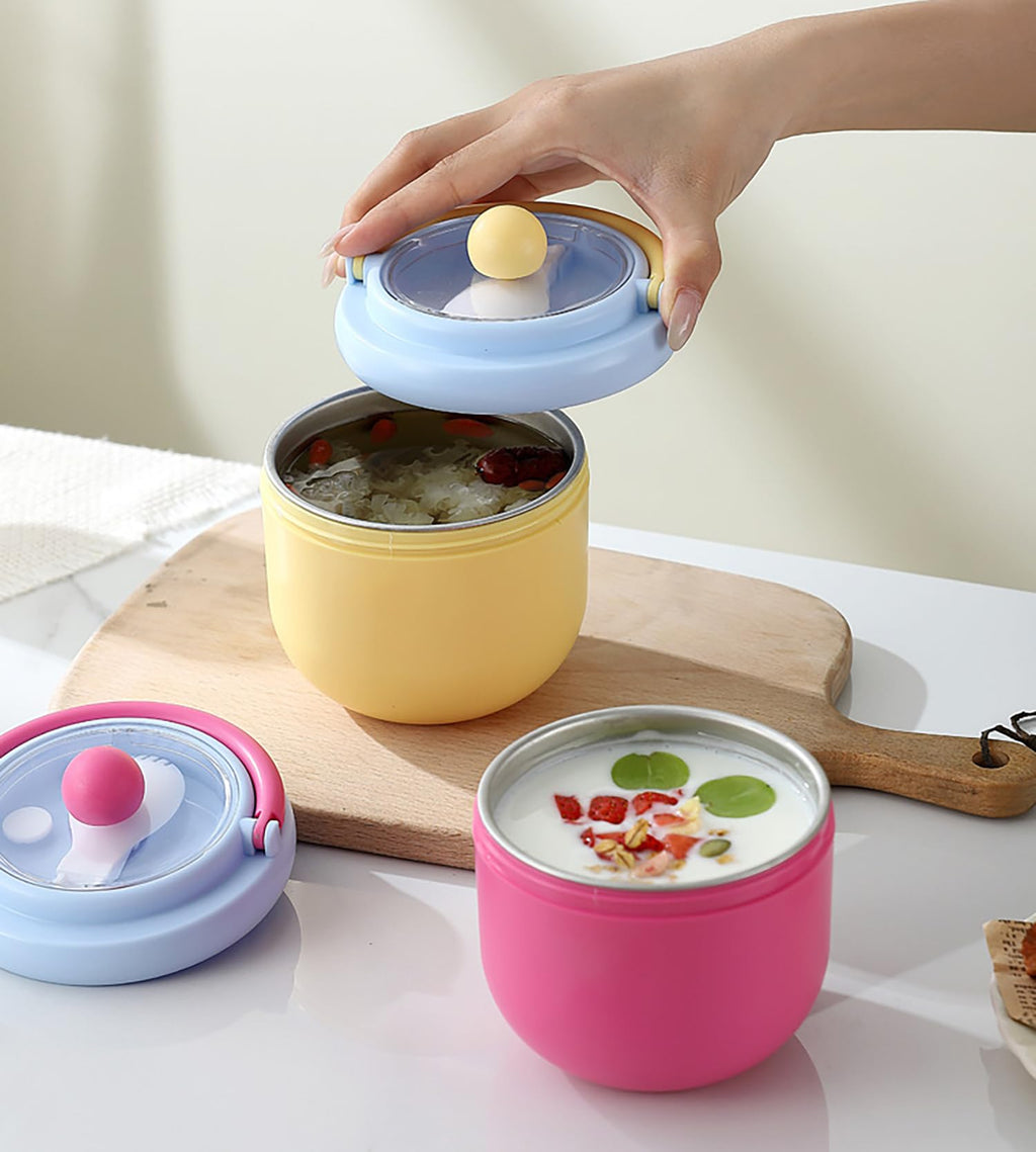 House of Quirk 304 Stainless Steel Lunch Box - 900ml Three-Layer Portable Bento Box with Lid for Office Workers & Students (Green/Yellow)