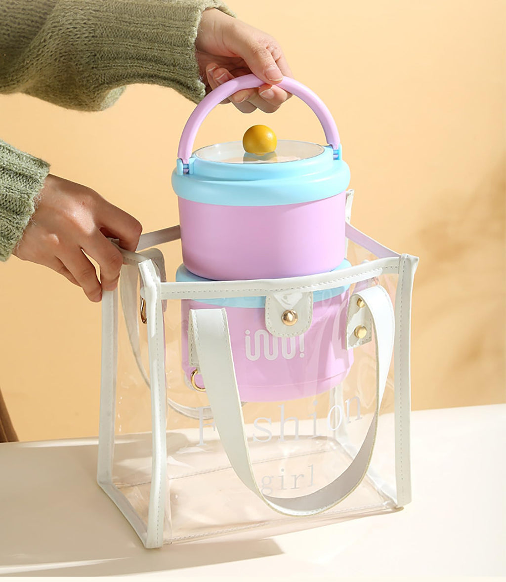 House of Quirk 304 Stainless Steel Lunch Box - 900ml Three-Layer Portable Bento Box with Lid for Office Workers & Students (Green/Yellow)