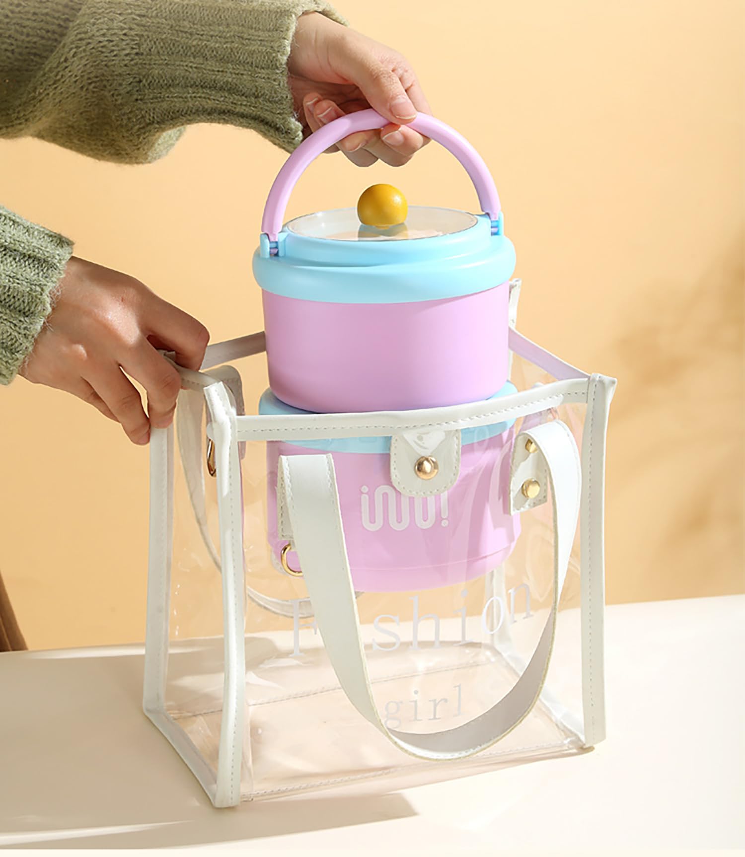 House of Quirk 304 Stainless Steel Lunch Box - 900ml Three-Layer Portable Bento Box with Lid for Office Workers & Students (Green/Yellow)