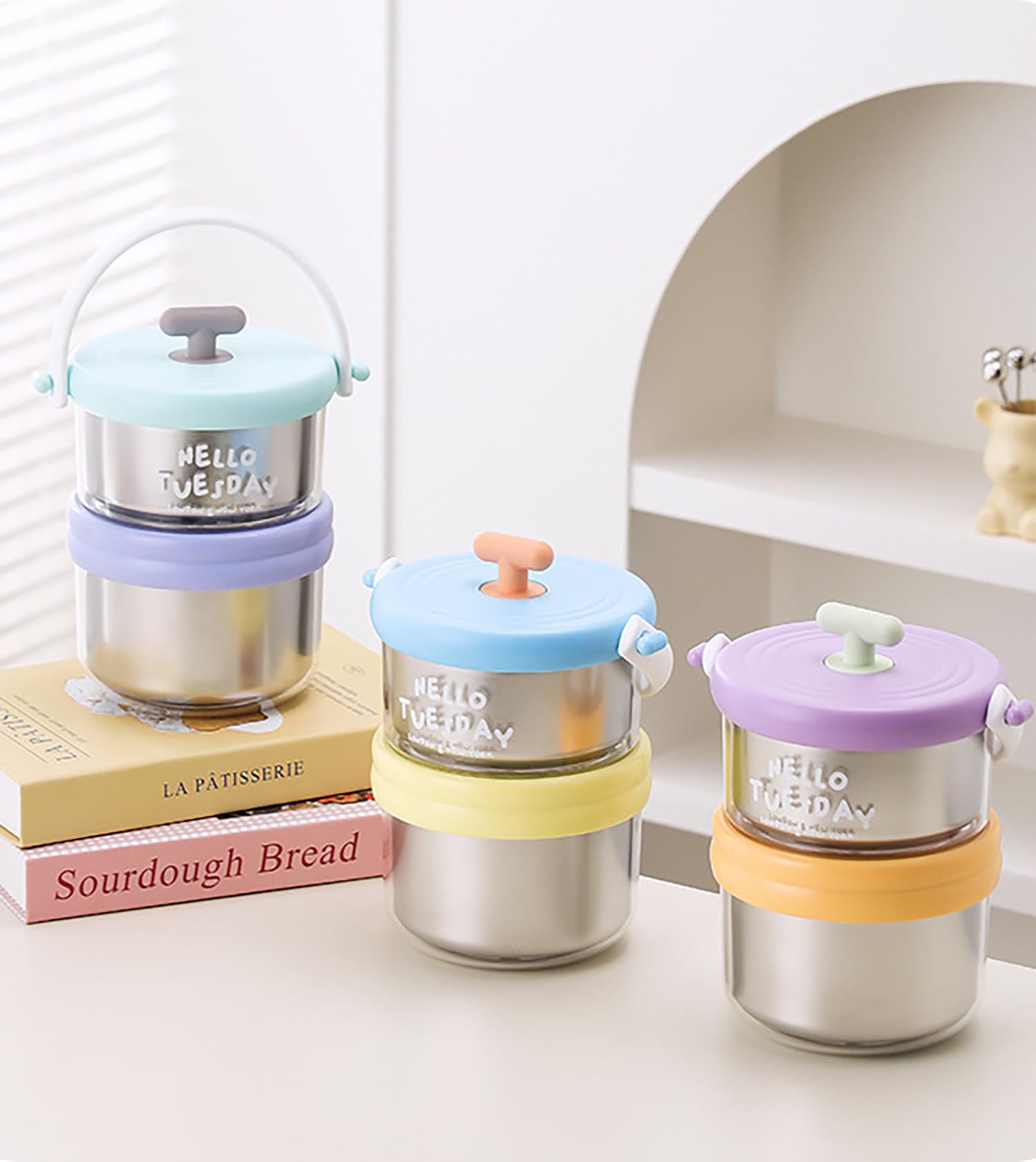 House of Quirk 304 Stainless Steel Lunch Box - 900ml Three-Layer Portable Bento Box with Lid for Office Workers & Students (Green/Yellow)