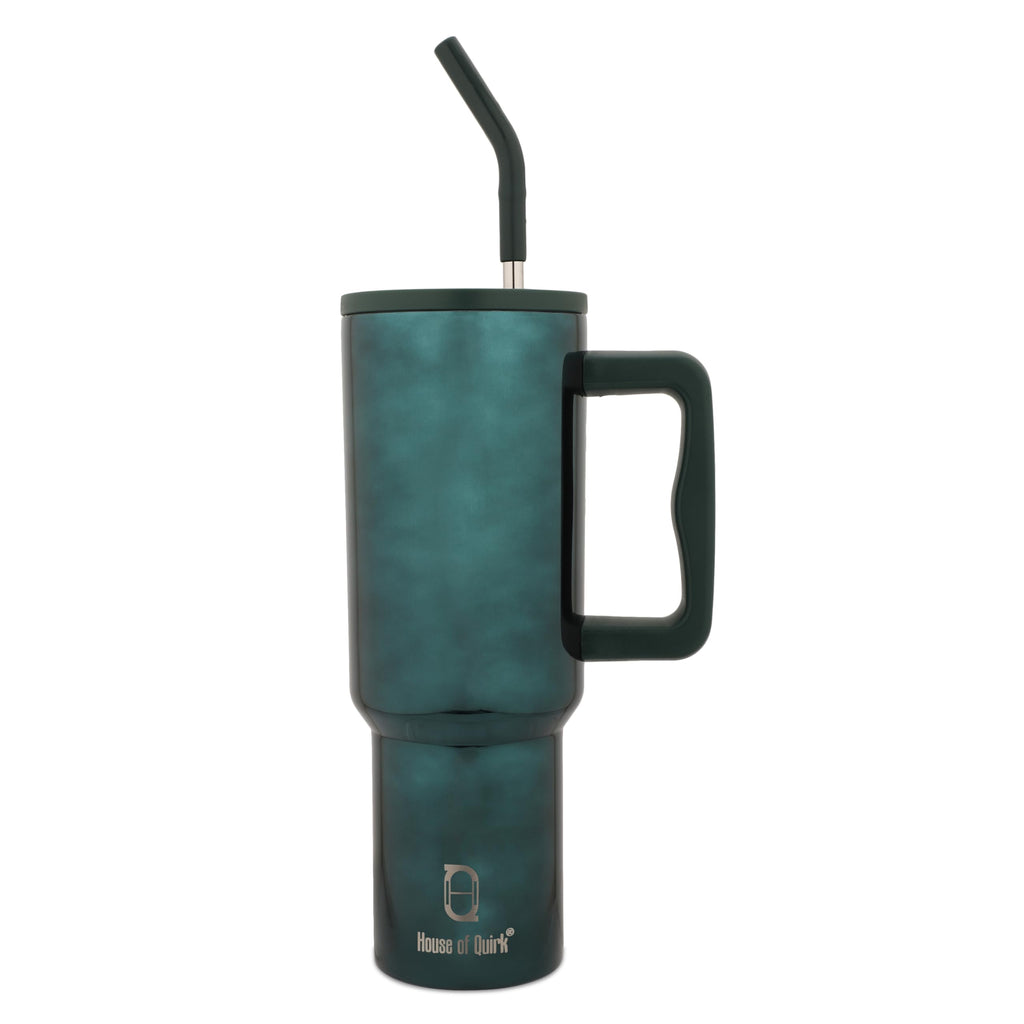 House of Quirk 1200ML Stainless Steel Tumbler with Handle & Lid, 2 Straws – Large Travel Mug Water Cup for Gym, Office & Outdoor Use (Misty Rose)