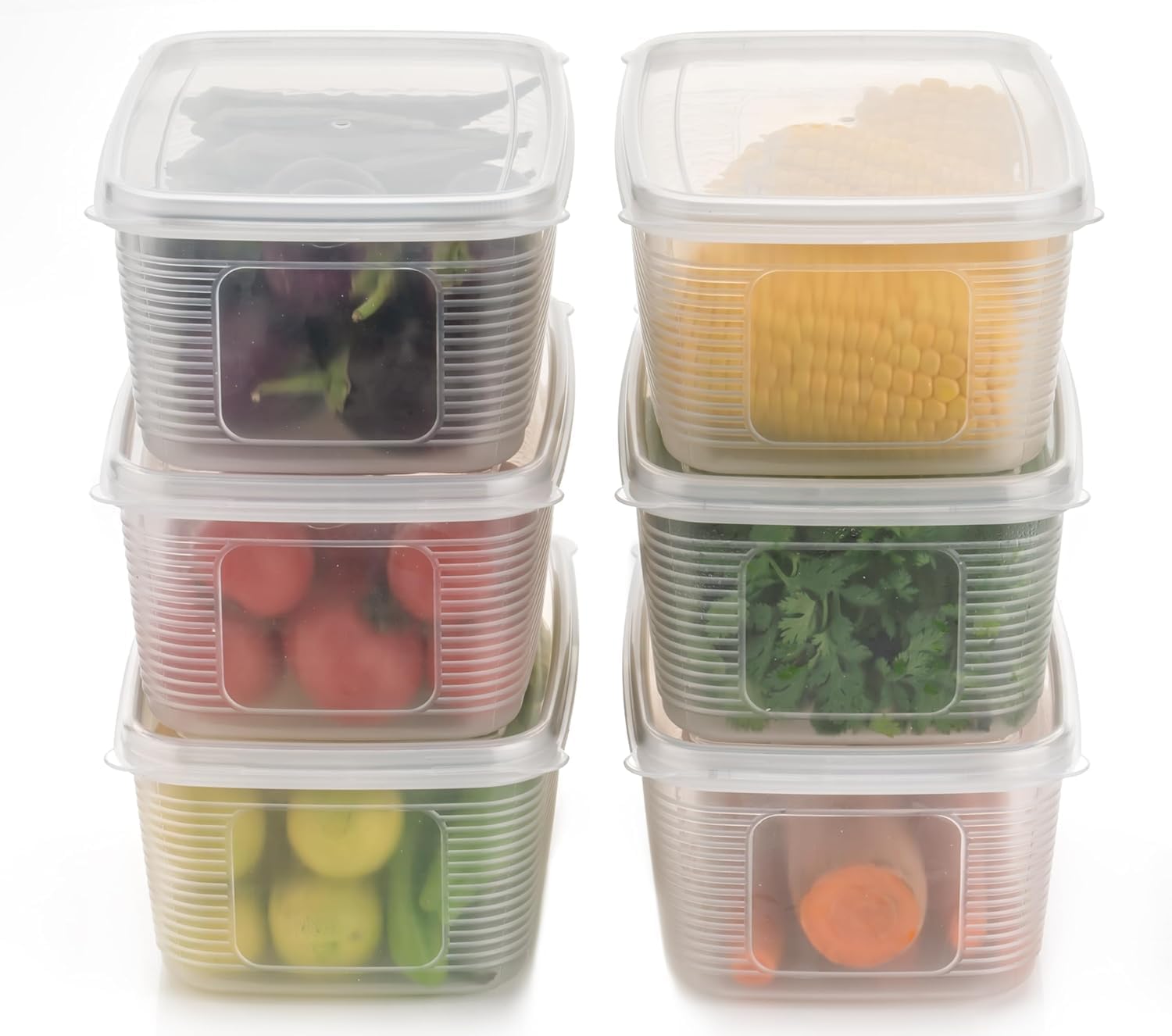 Fridge Storage Box -TEKCOOL (Pack of 6), Fridge Organiser Storage Boxes with Removable Drain Plate, Lids, Stackable Organizer, Fridge Storage Box Keep Fruits, Vegetables Fresher, 1500 ML