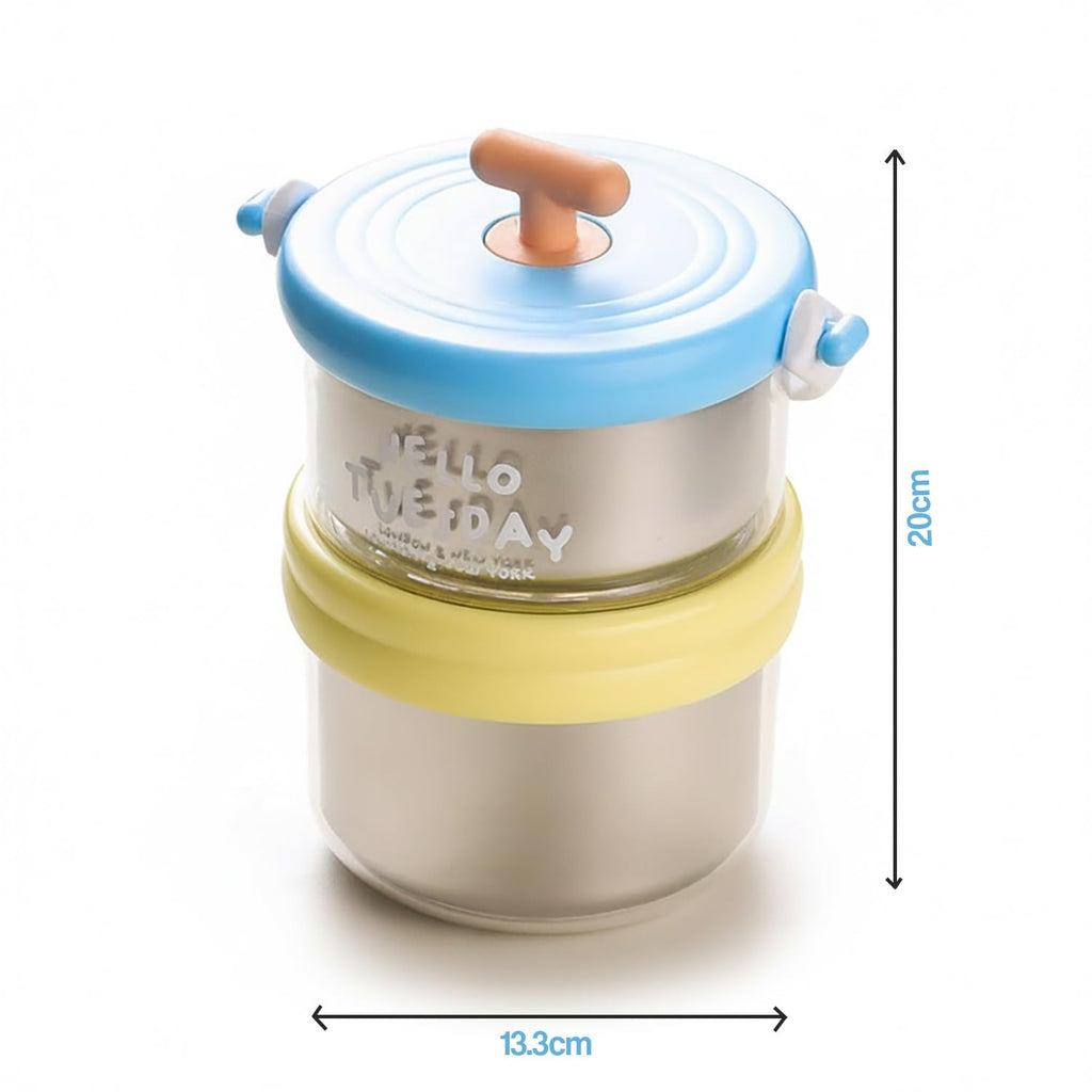 House of Quirk 304 Stainless Steel Lunch Box - 900ml Three-Layer Portable Bento Box with Lid for Office Workers & Students (Green/Yellow)