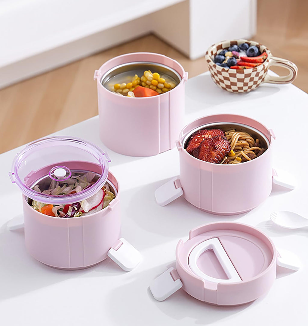 House of Quirk 304 Stainless Steel Lunch Box - 900ml Three-Layer Portable Bento Box with Lid for Office Workers & Students (Green/Yellow)