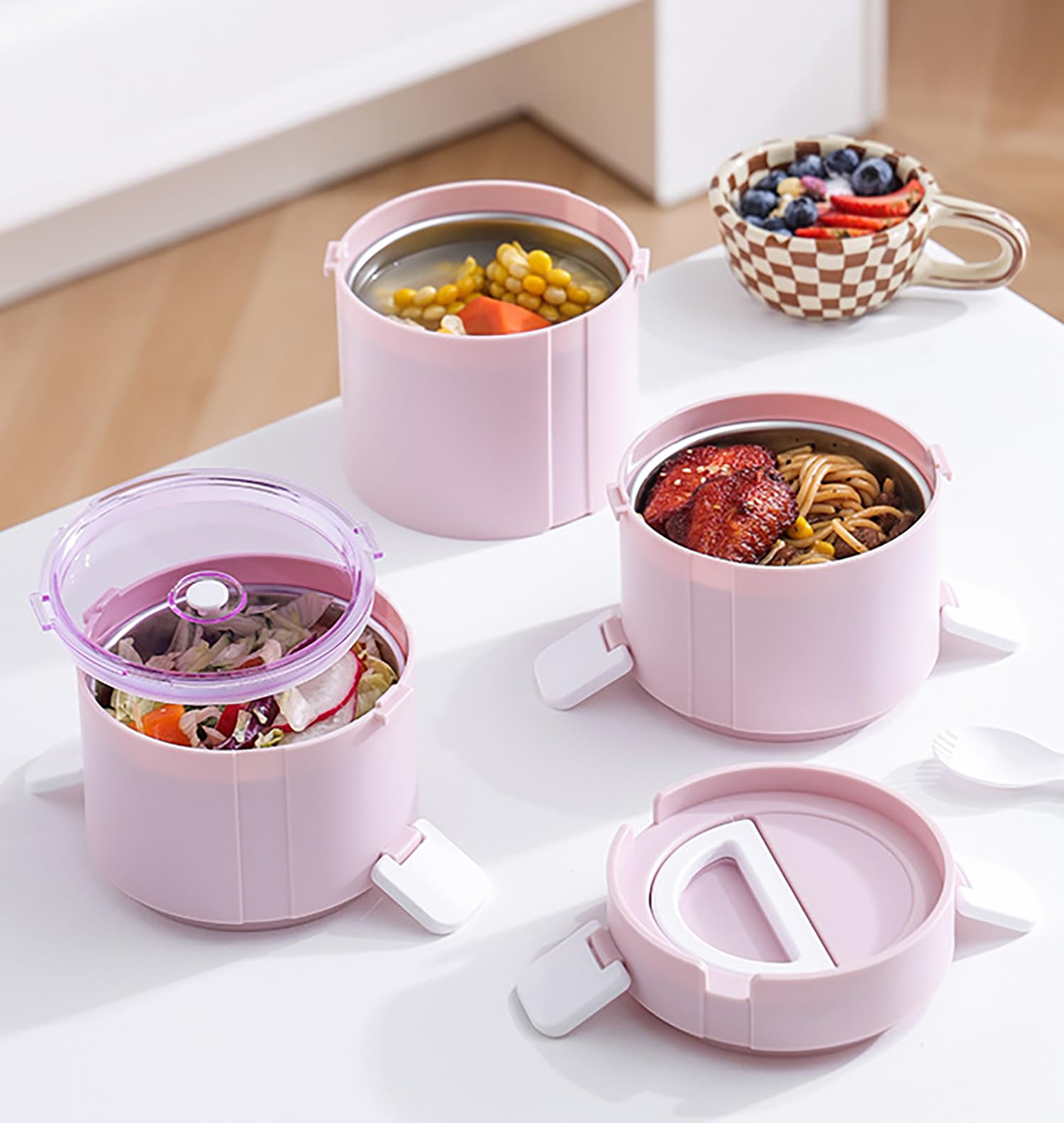 House of Quirk 304 Stainless Steel Lunch Box - 900ml Three-Layer Portable Bento Box with Lid for Office Workers & Students (Green/Yellow)