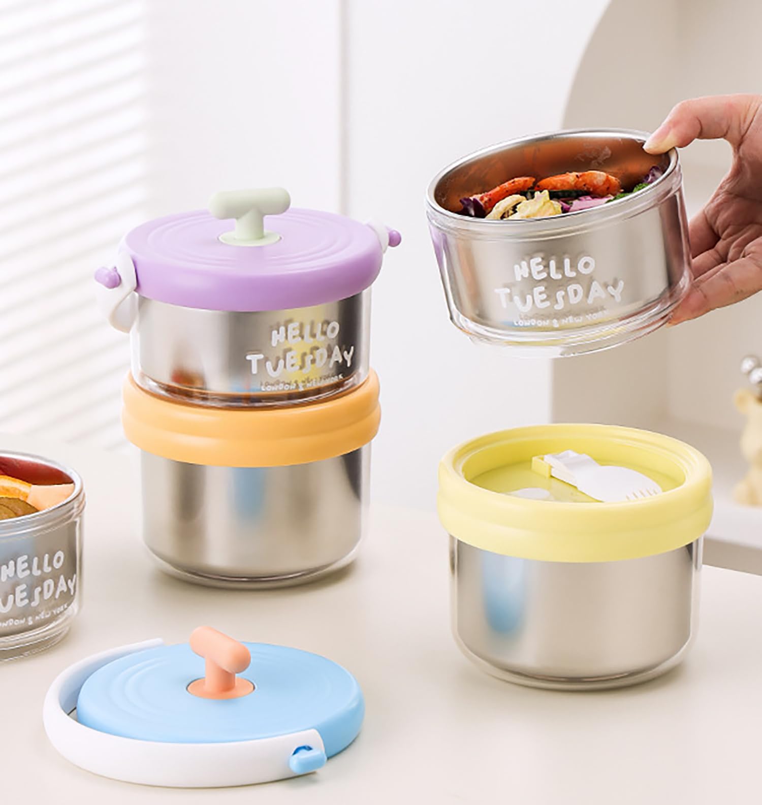 House of Quirk 304 Stainless Steel Lunch Box - 900ml Three-Layer Portable Bento Box with Lid for Office Workers & Students (Green/Yellow)