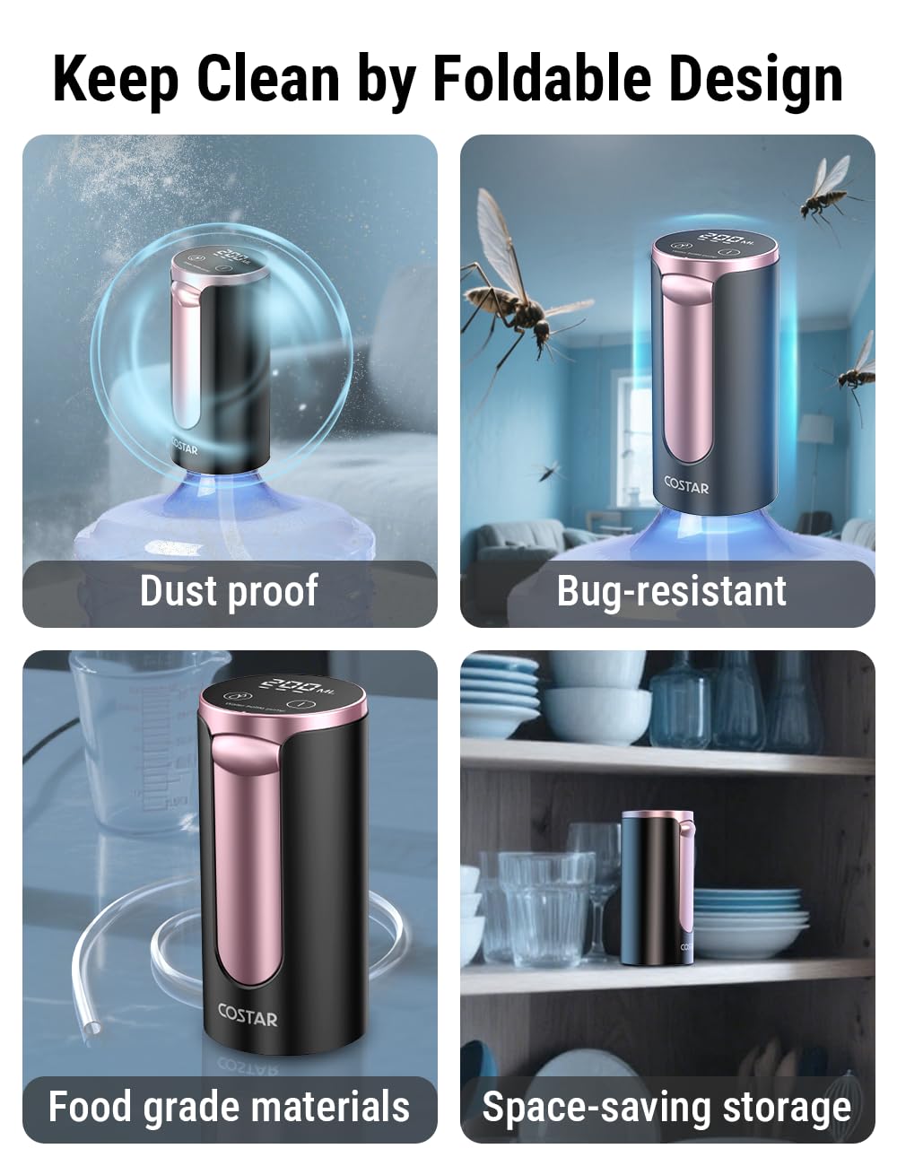 COSTAR Portable Wireless Water Dispenser Pump for 20 Litre Bottle, Automatic Water Pump with Led Digital Display, Water Dispenser Hot and Cold Smart Touch, Rechargeable Battery, Foldable, 1200mAh