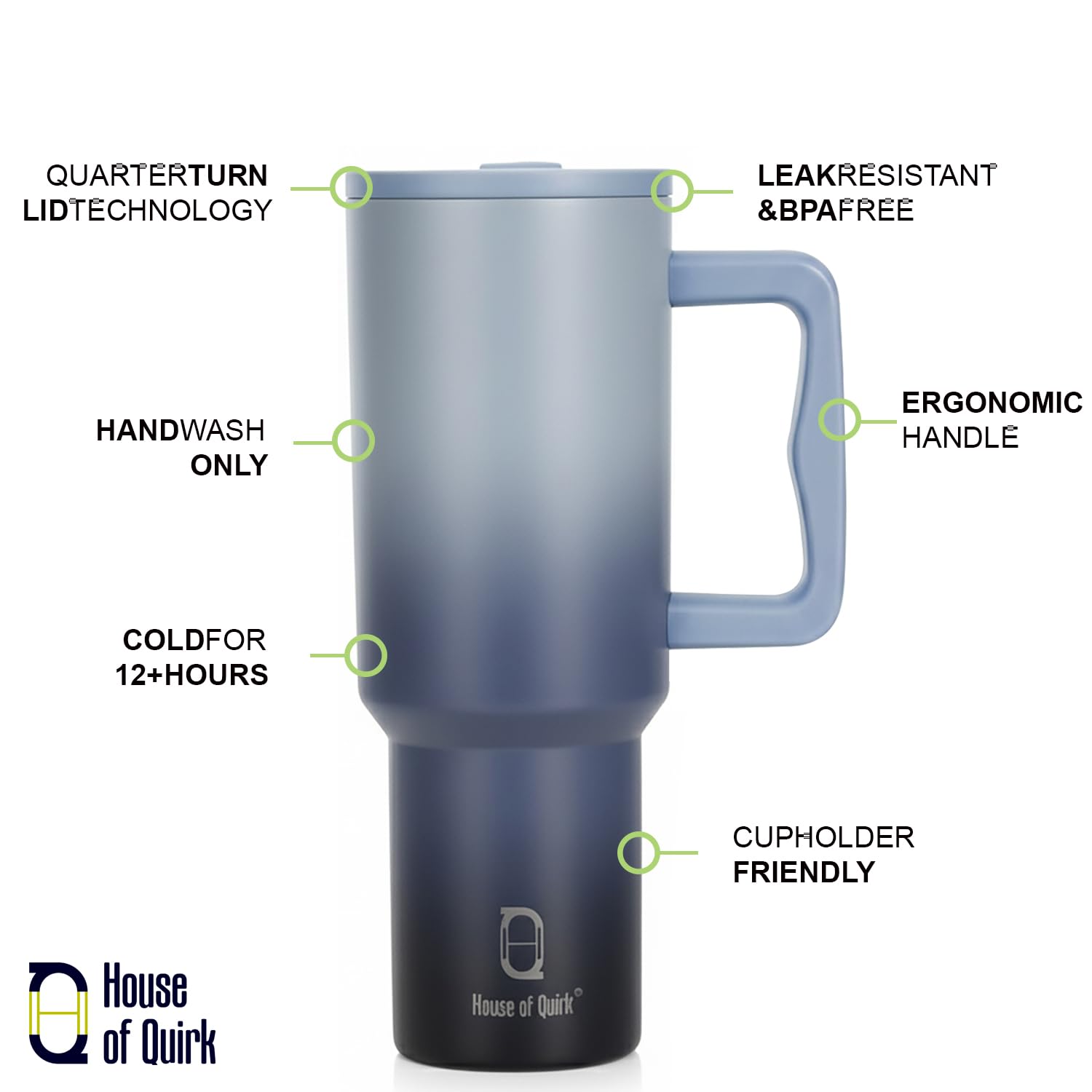 House of Quirk 1200ML Stainless Steel Tumbler with Handle & Lid, 2 Straws – Large Travel Mug Water Cup for Gym, Office & Outdoor Use (Misty Rose)