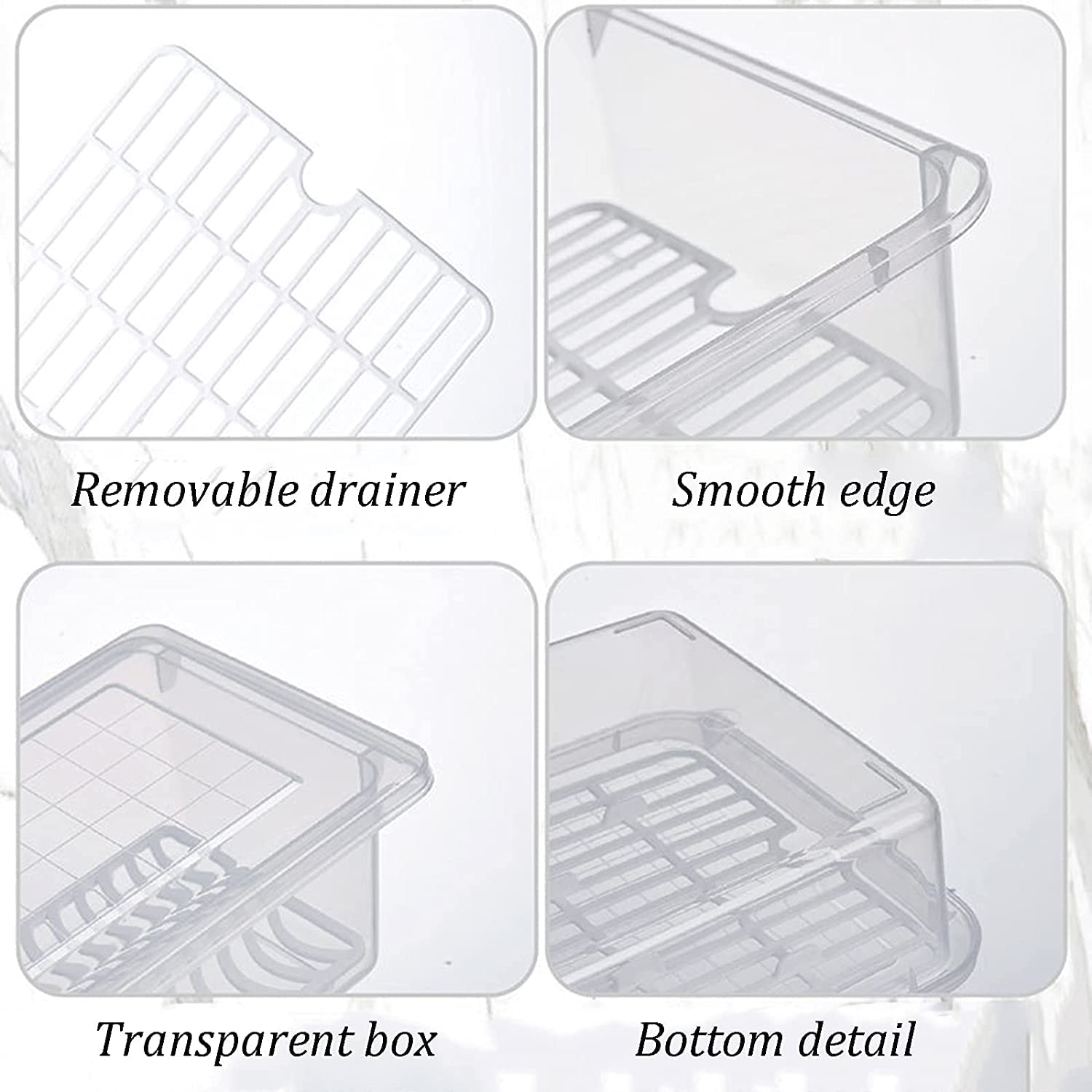 Fridge Storage Box -TEKCOOL (Pack of 6), Fridge Organiser Storage Boxes with Removable Drain Plate, Lids, Stackable Organizer, Fridge Storage Box Keep Fruits, Vegetables Fresher, 1500 ML