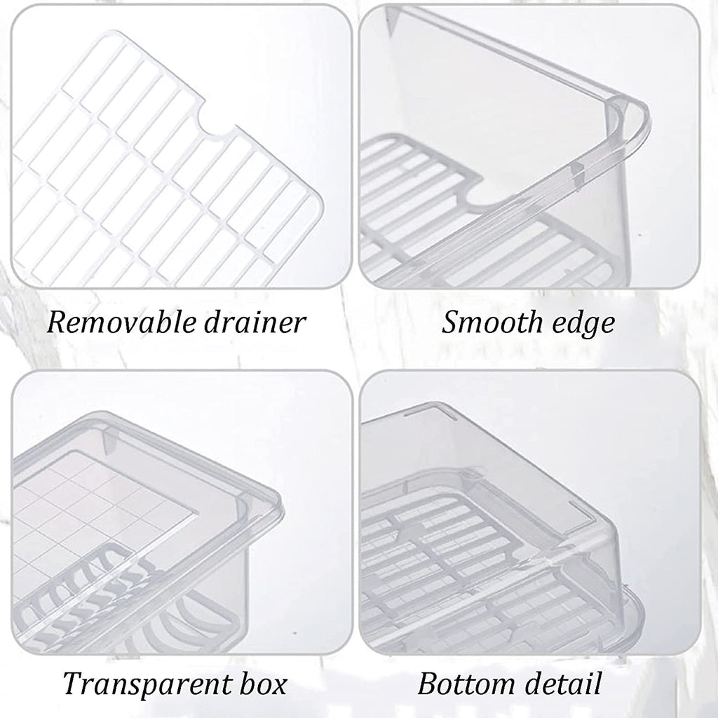 Fridge Storage Box -TEKCOOL (Pack of 6), Fridge Organiser Storage Boxes with Removable Drain Plate, Lids, Stackable Organizer, Fridge Storage Box Keep Fruits, Vegetables Fresher, 1500 ML