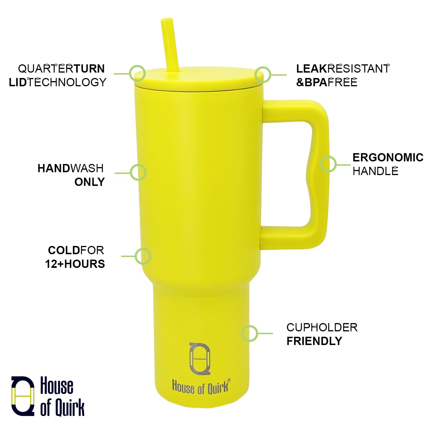 House of Quirk 1200ML Stainless Steel Tumbler with Handle & Lid, 2 Straws – Large Travel Mug Water Cup for Gym, Office & Outdoor Use (Misty Rose)