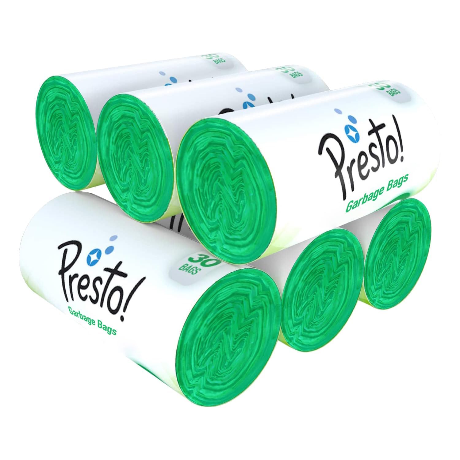 Amazon Brand - Presto! Garbage Bags | Medium | 180 Count | 30 Bags X 6 Rolls | 19 X 21 Inches | For Dry & Wet Waste | Black