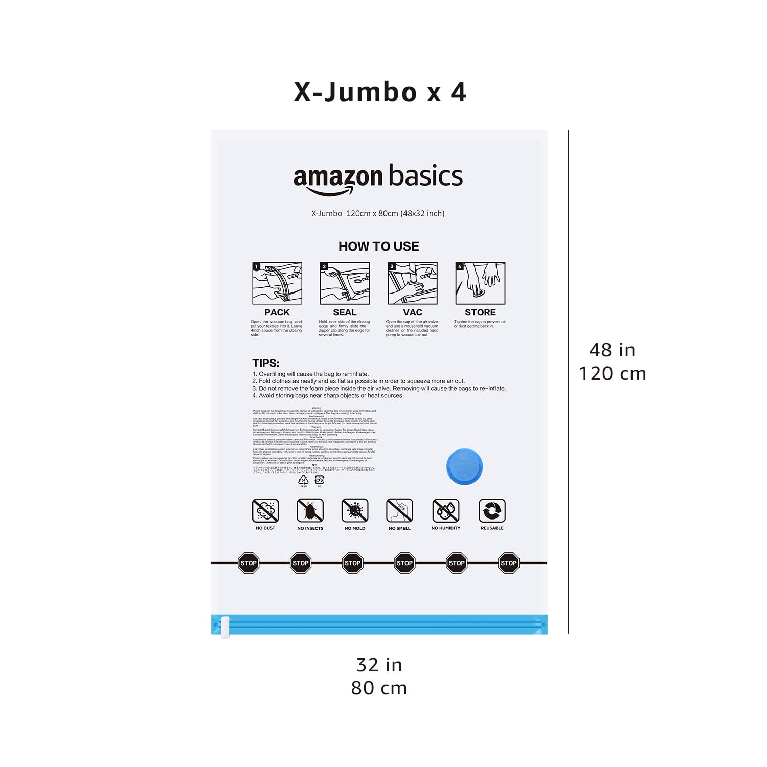 amazon basics Vacuum Compression Storage Bags with Hand Pump - Medium, 5-Pack