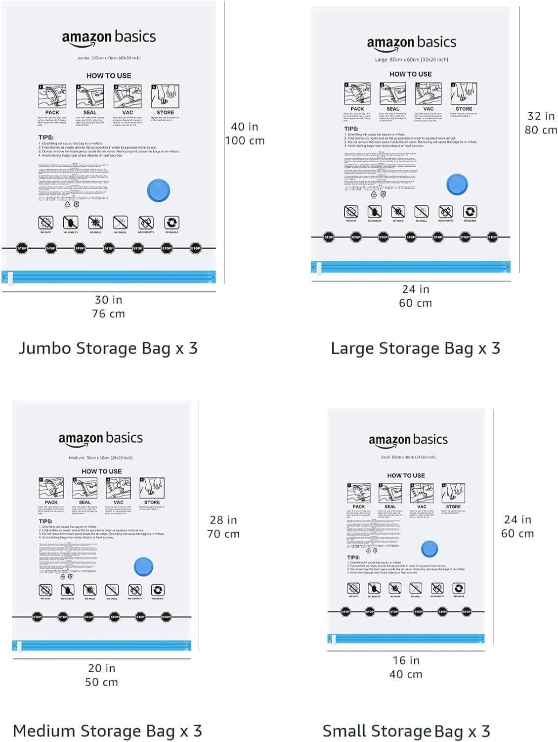 amazon basics Vacuum Compression Storage Bags with Hand Pump - Medium, 5-Pack