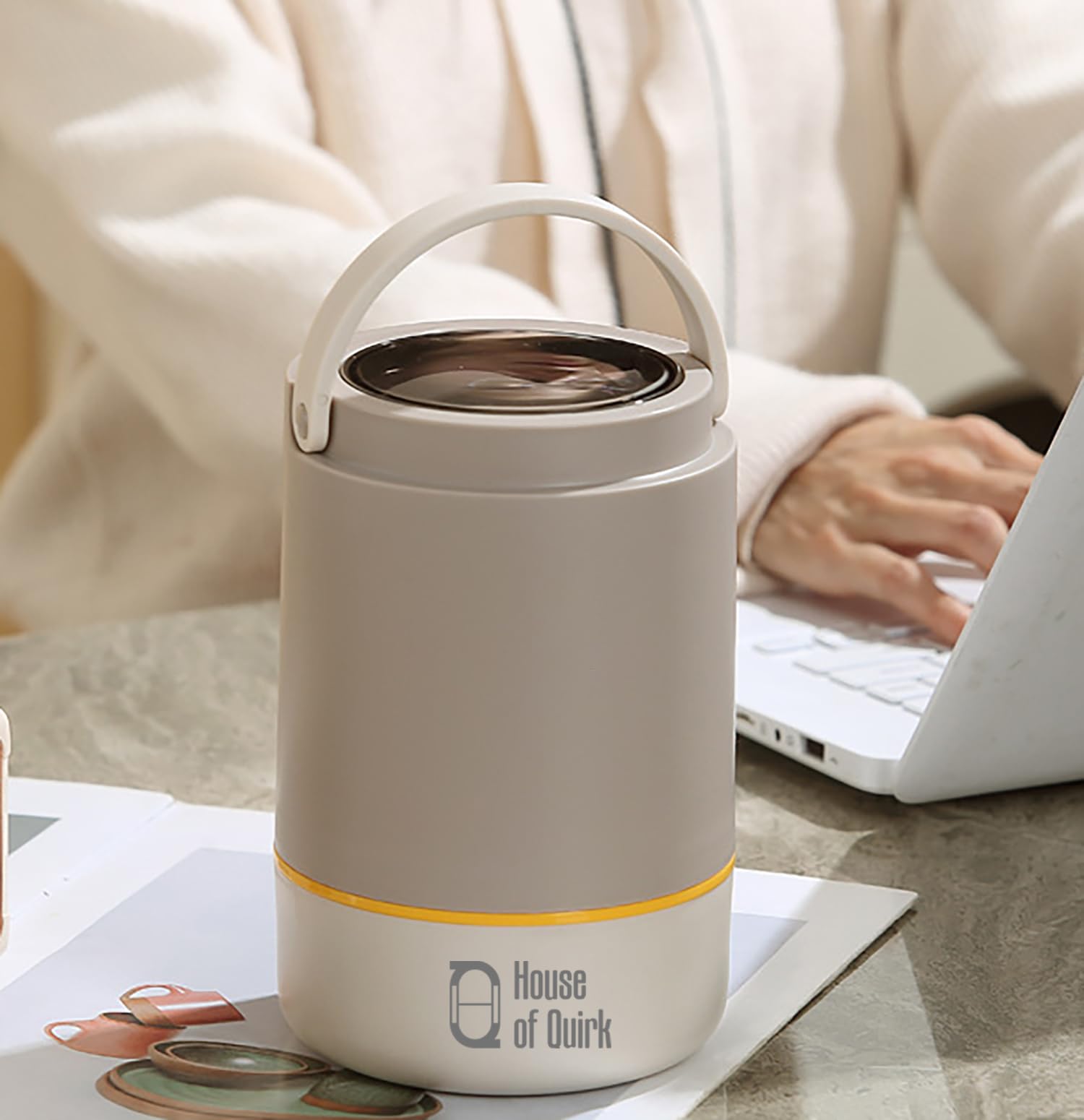 House of Quirk 304 Stainless Steel Lunch Box - 900ml Three-Layer Portable Bento Box with Lid for Office Workers & Students (Green/Yellow)