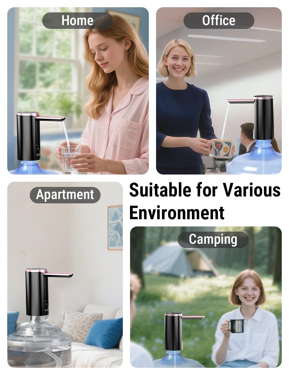 COSTAR Portable Wireless Water Dispenser Pump for 20 Litre Bottle, Automatic Water Pump with Led Digital Display, Water Dispenser Hot and Cold Smart Touch, Rechargeable Battery, Foldable, 1200mAh