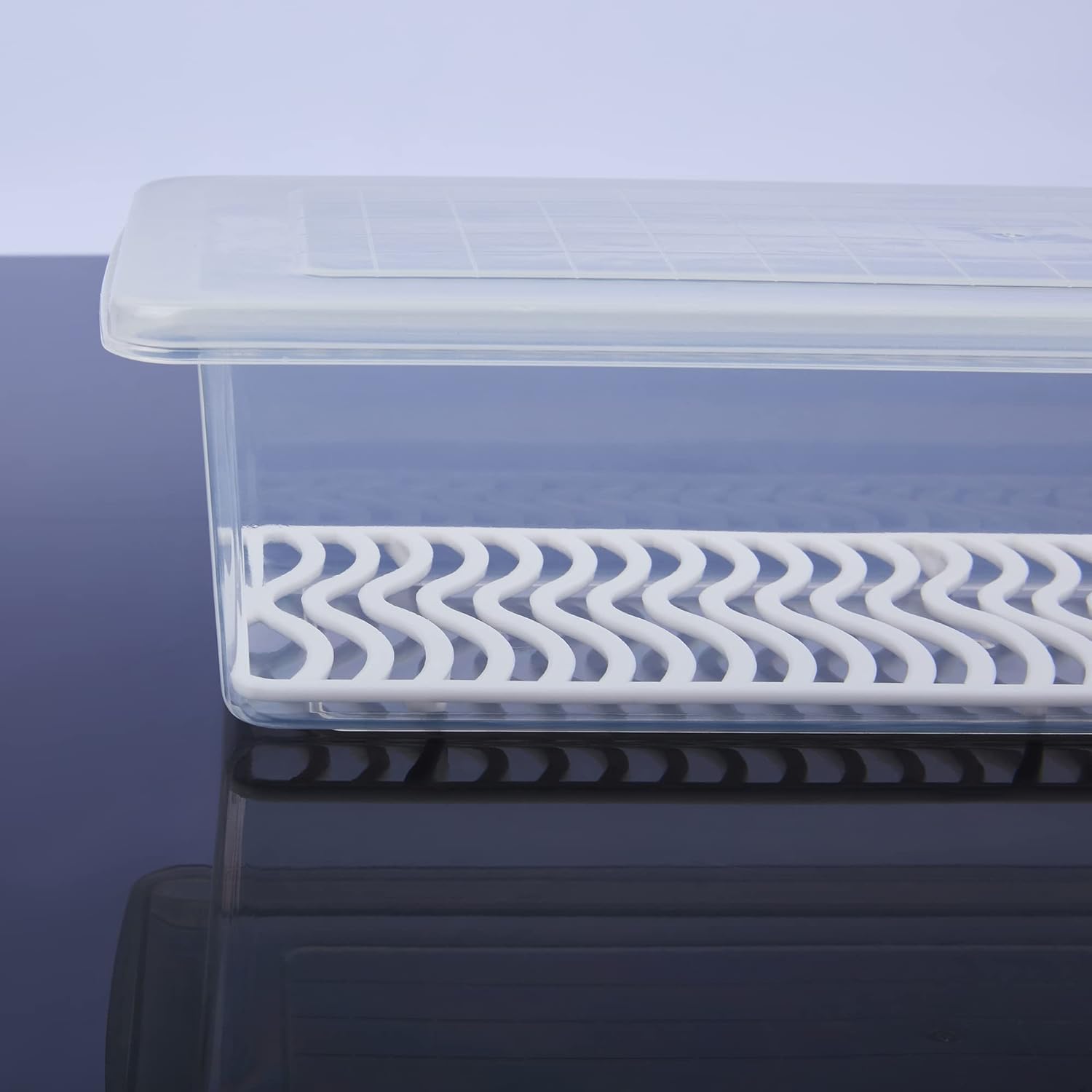 Fridge Storage Box -TEKCOOL (Pack of 6), Fridge Organiser Storage Boxes with Removable Drain Plate, Lids, Stackable Organizer, Fridge Storage Box Keep Fruits, Vegetables Fresher, 1500 ML