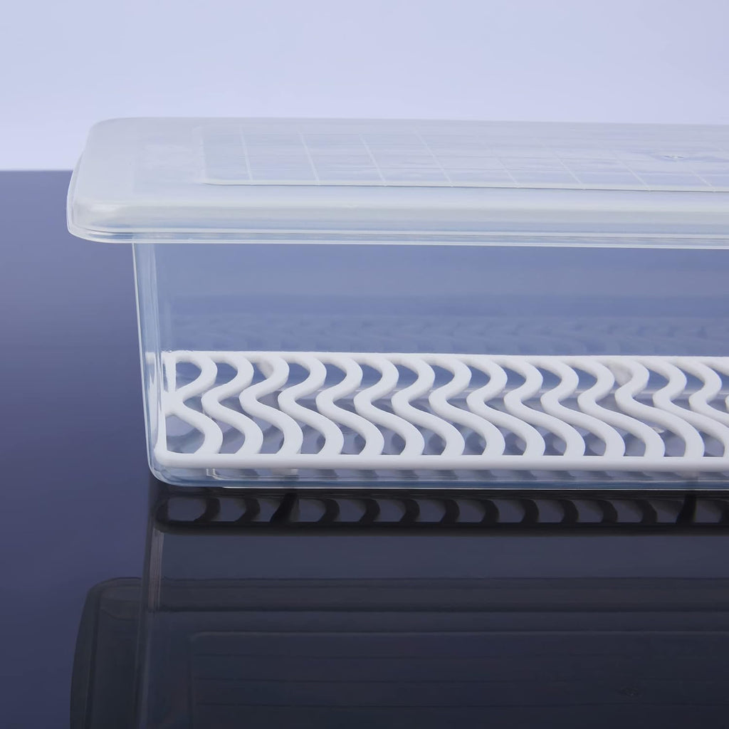 Fridge Storage Box -TEKCOOL (Pack of 6), Fridge Organiser Storage Boxes with Removable Drain Plate, Lids, Stackable Organizer, Fridge Storage Box Keep Fruits, Vegetables Fresher, 1500 ML