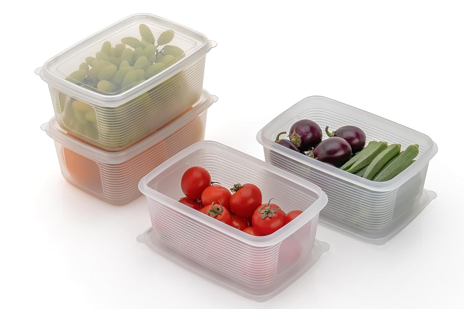 Fridge Storage Box -TEKCOOL (Pack of 6), Fridge Organiser Storage Boxes with Removable Drain Plate, Lids, Stackable Organizer, Fridge Storage Box Keep Fruits, Vegetables Fresher, 1500 ML