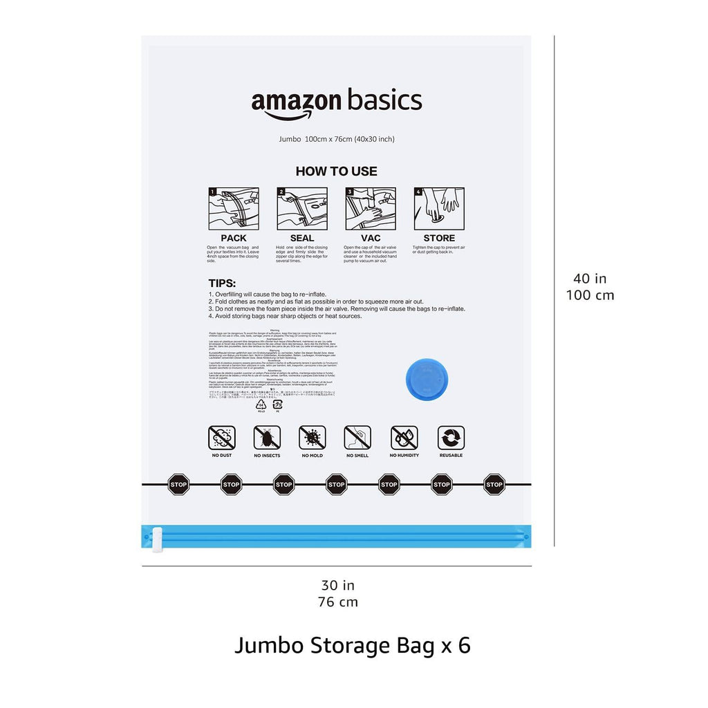 amazon basics Vacuum Compression Storage Bags with Hand Pump - Medium, 5-Pack