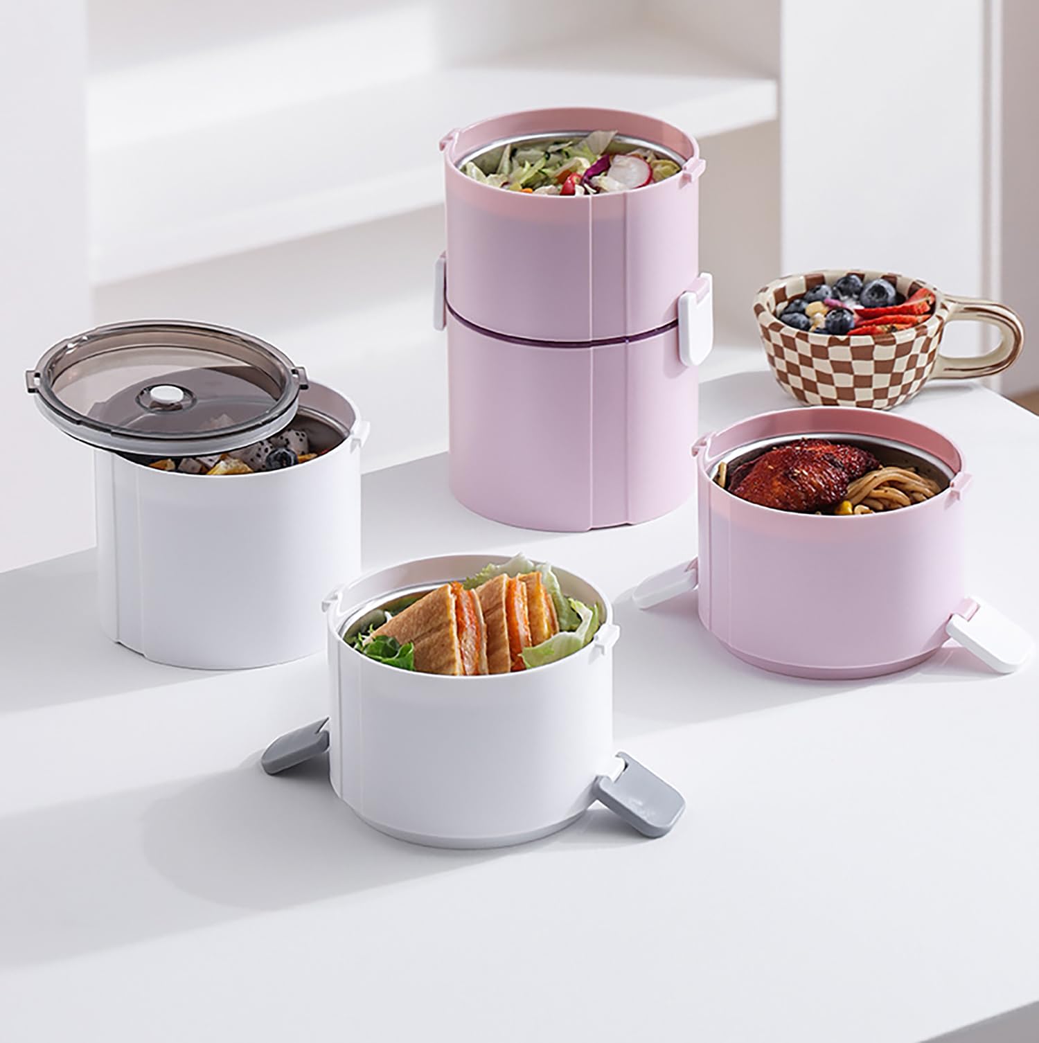 House of Quirk 304 Stainless Steel Lunch Box - 900ml Three-Layer Portable Bento Box with Lid for Office Workers & Students (Green/Yellow)