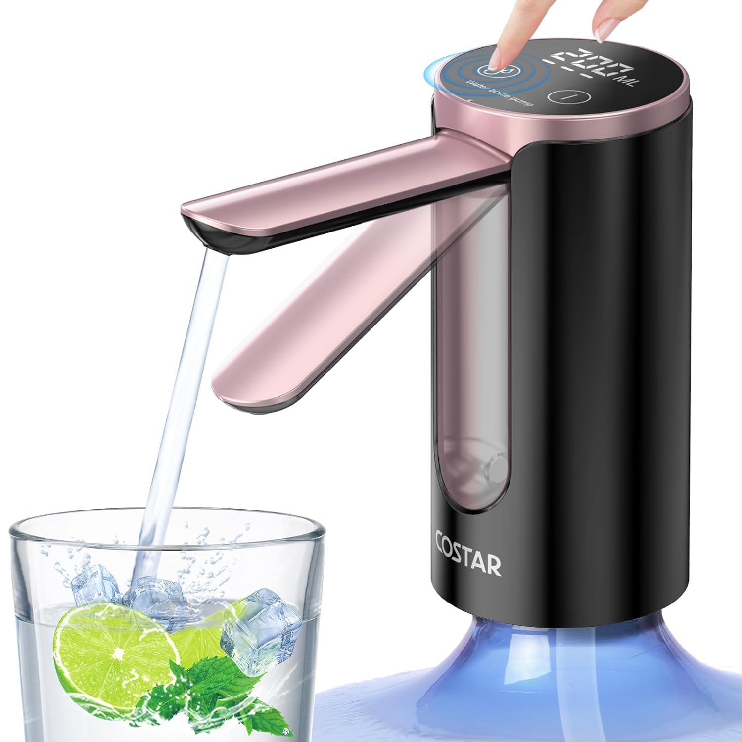 COSTAR Portable Wireless Water Dispenser Pump for 20 Litre Bottle, Automatic Water Pump with Led Digital Display, Water Dispenser Hot and Cold Smart Touch, Rechargeable Battery, Foldable, 1200mAh