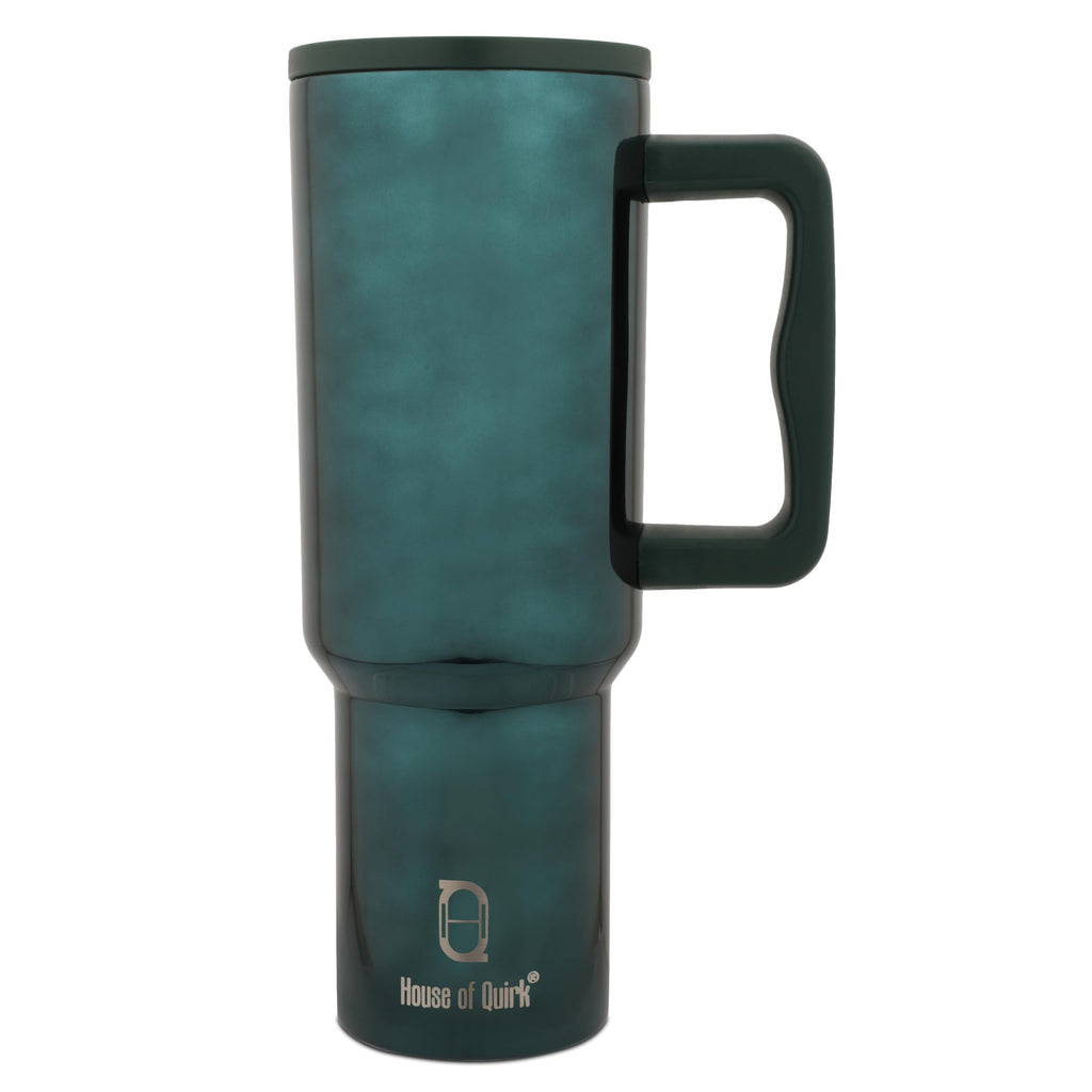 House of Quirk 1200ML Stainless Steel Tumbler with Handle & Lid, 2 Straws – Large Travel Mug Water Cup for Gym, Office & Outdoor Use (Misty Rose)