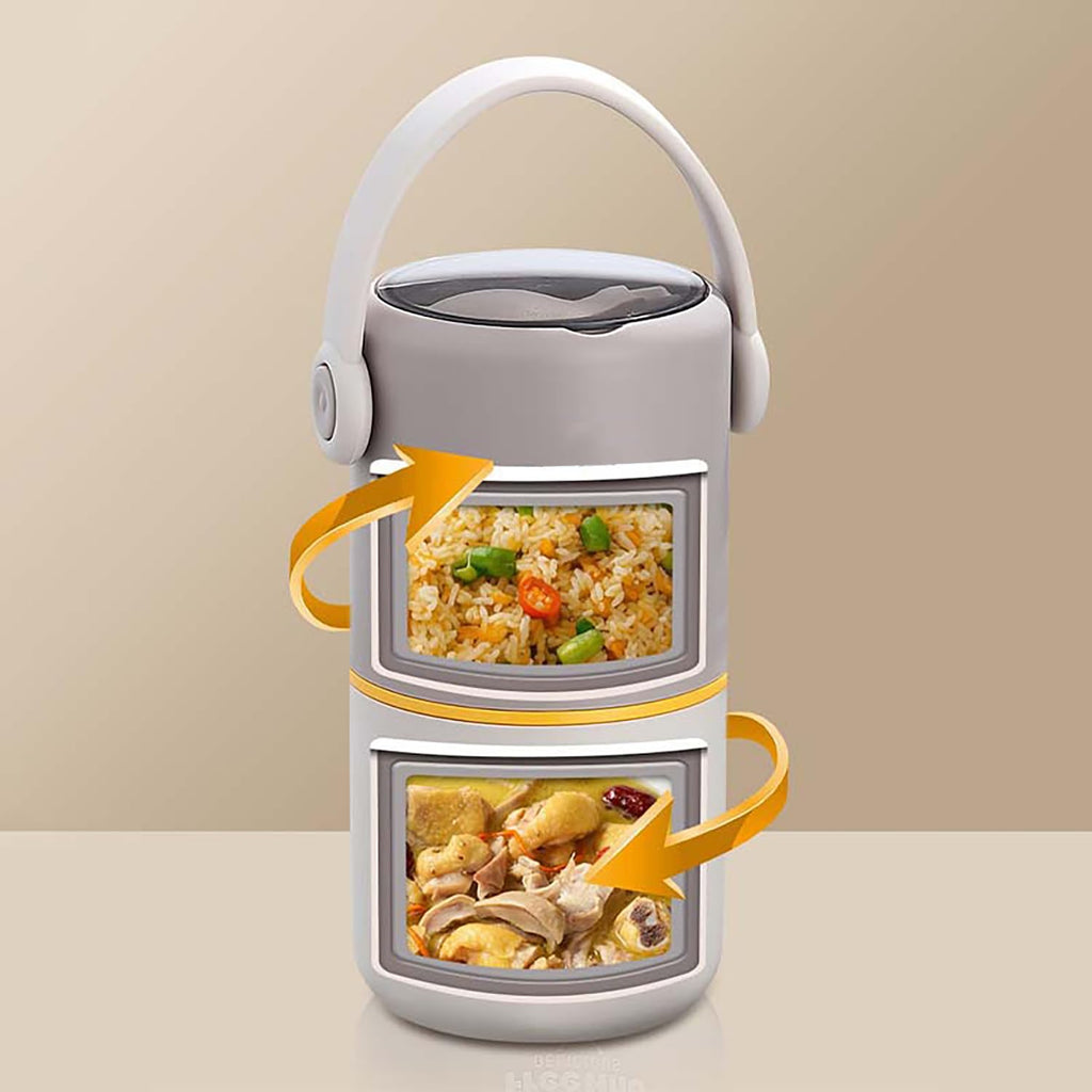 House of Quirk 304 Stainless Steel Lunch Box - 900ml Three-Layer Portable Bento Box with Lid for Office Workers & Students (Green/Yellow)