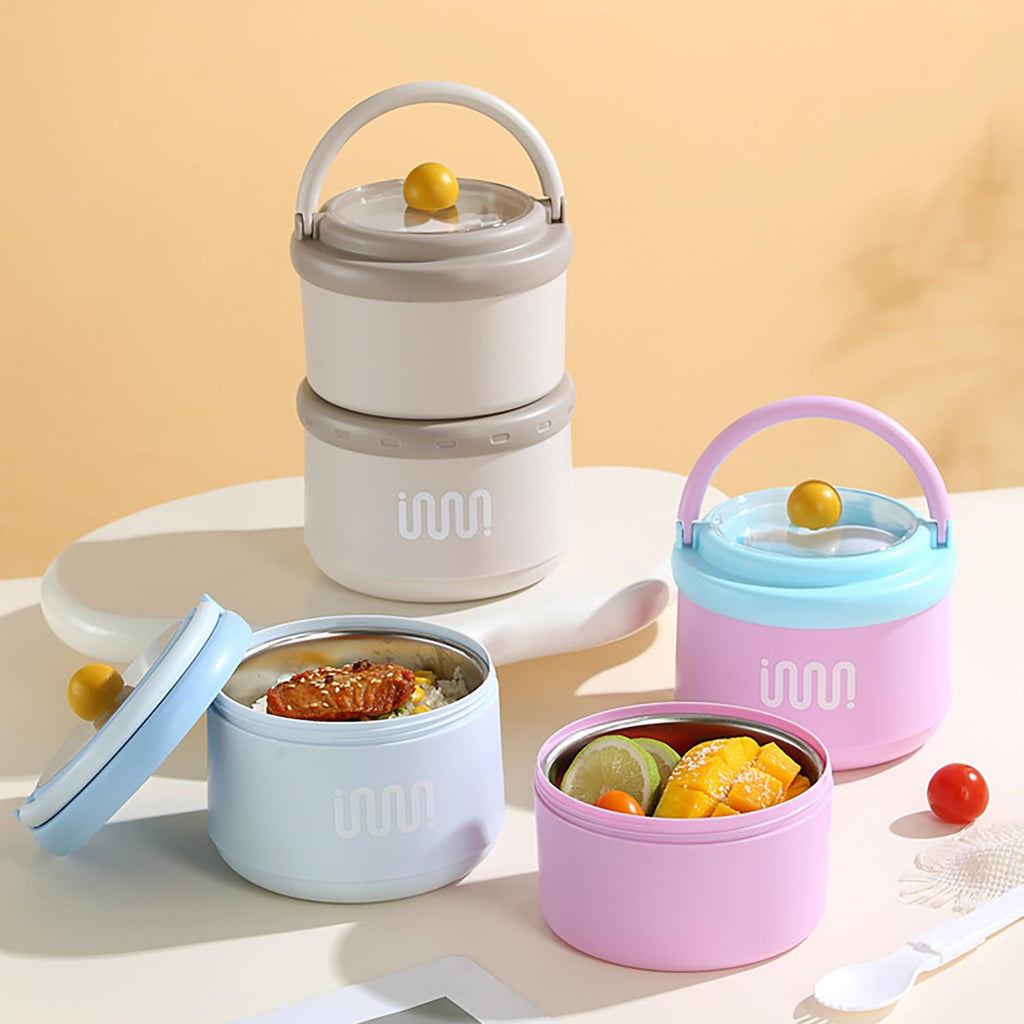 House of Quirk 304 Stainless Steel Lunch Box - 900ml Three-Layer Portable Bento Box with Lid for Office Workers & Students (Green/Yellow)