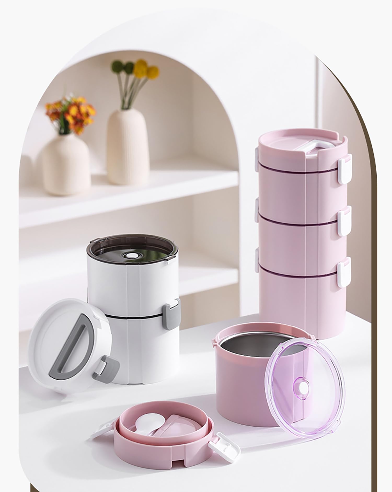 House of Quirk 304 Stainless Steel Lunch Box - 900ml Three-Layer Portable Bento Box with Lid for Office Workers & Students (Green/Yellow)