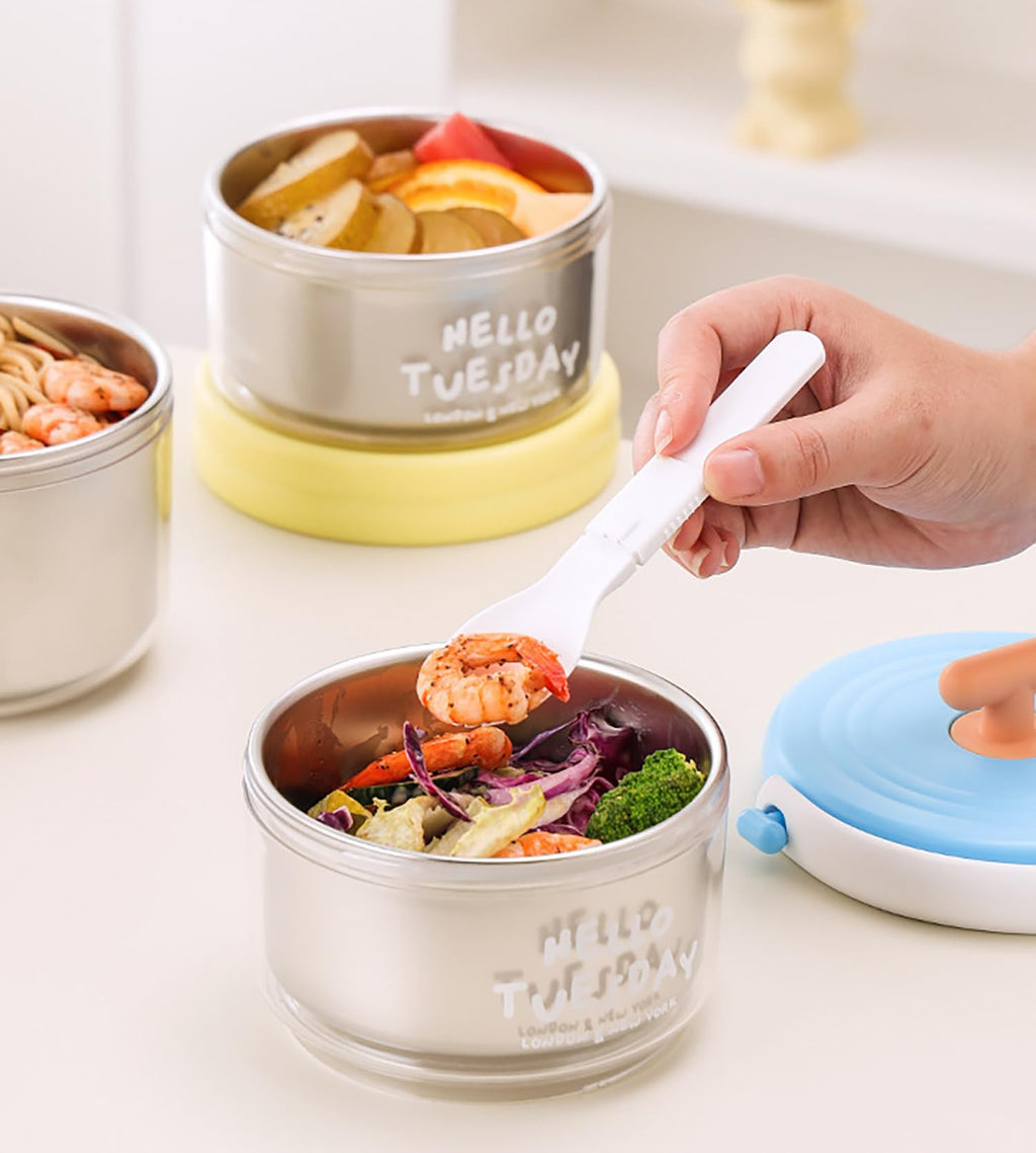 House of Quirk 304 Stainless Steel Lunch Box - 900ml Three-Layer Portable Bento Box with Lid for Office Workers & Students (Green/Yellow)