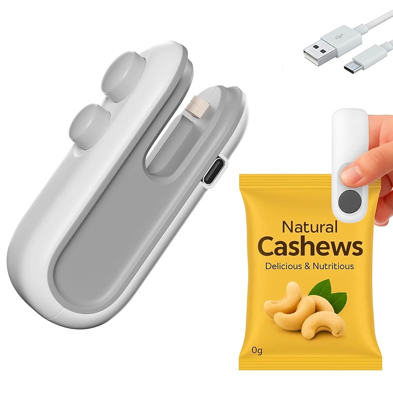 Lifelong 200Mah Portable Mini Sealing Machine for Food Packets | Handheld Sealer for Snacks, Chips, & Plastic Bags | 2-in-1 Sealer & Cutter with Magnetic Strip for Refrigerator | Type-C Charging