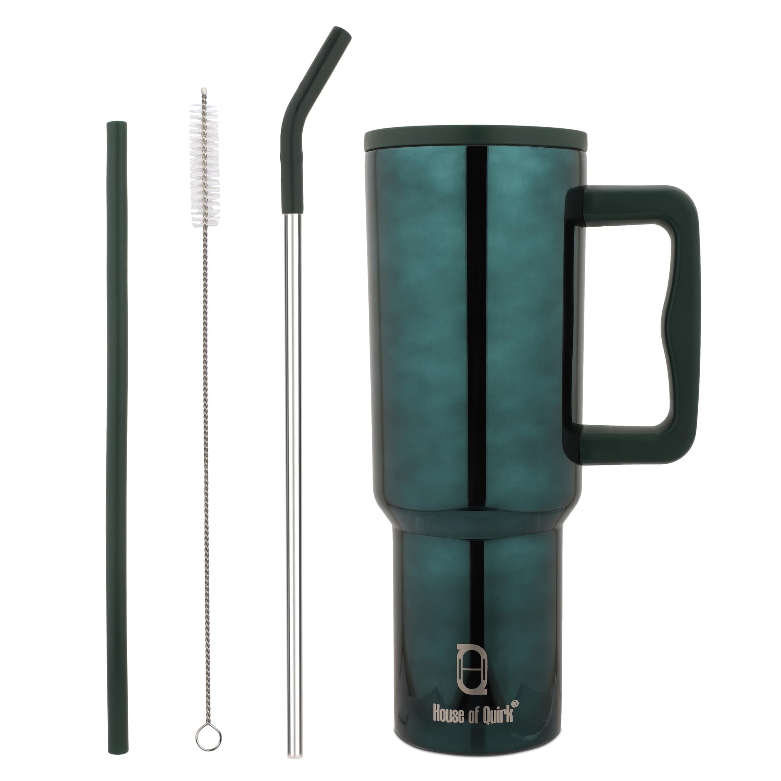 House of Quirk 1200ML Stainless Steel Tumbler with Handle & Lid, 2 Straws – Large Travel Mug Water Cup for Gym, Office & Outdoor Use (Misty Rose)