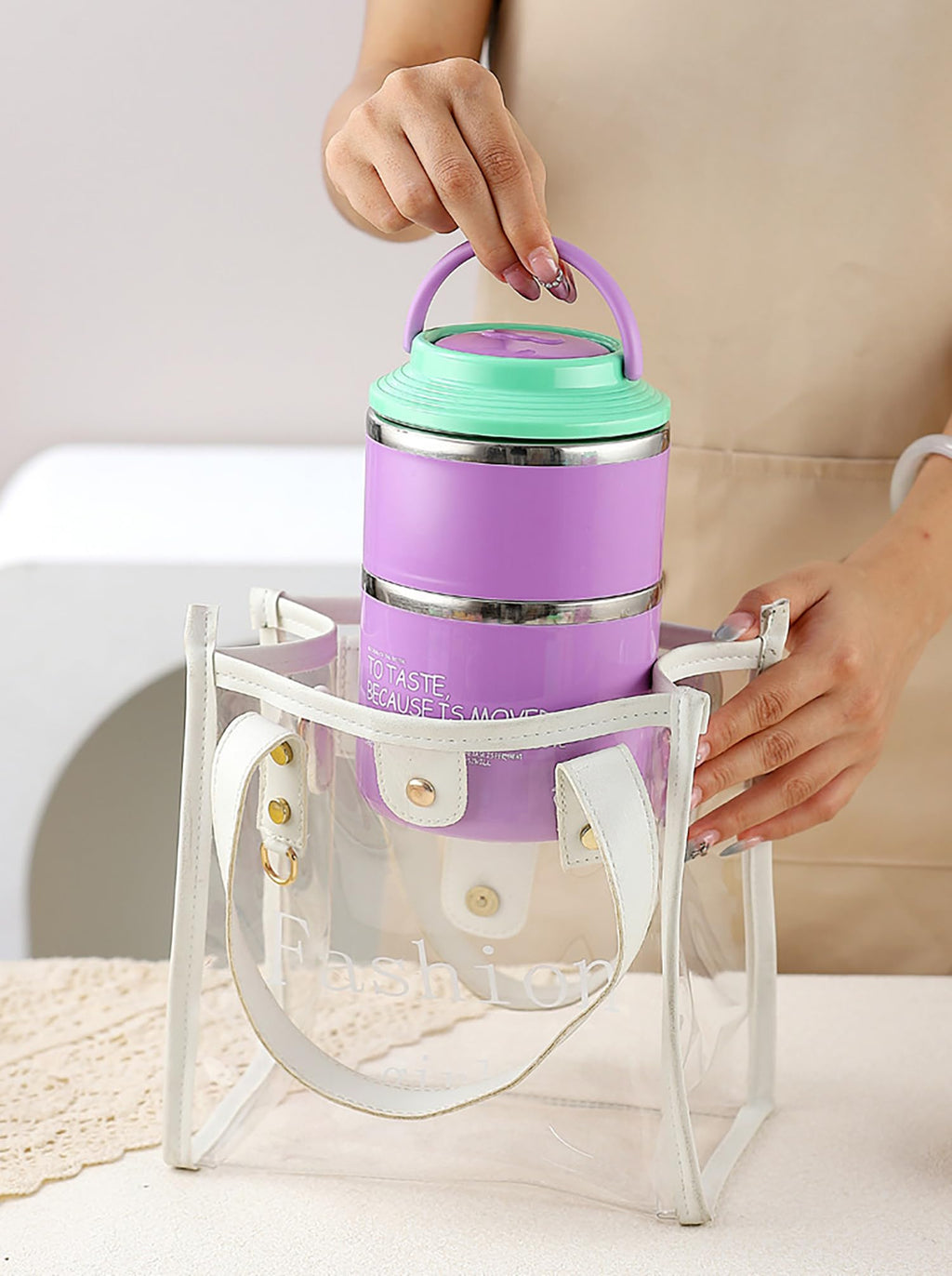 House of Quirk 304 Stainless Steel Lunch Box - 900ml Three-Layer Portable Bento Box with Lid for Office Workers & Students (Green/Yellow)