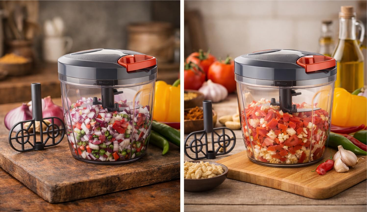 Chopper for Kitchen Use | 1100 ml Square Push Chopper with 5 Blades | Chopping Vegetables & Fruits, Onion, Ginger, Garlic, Salad, Tomato, Potato (Blue)